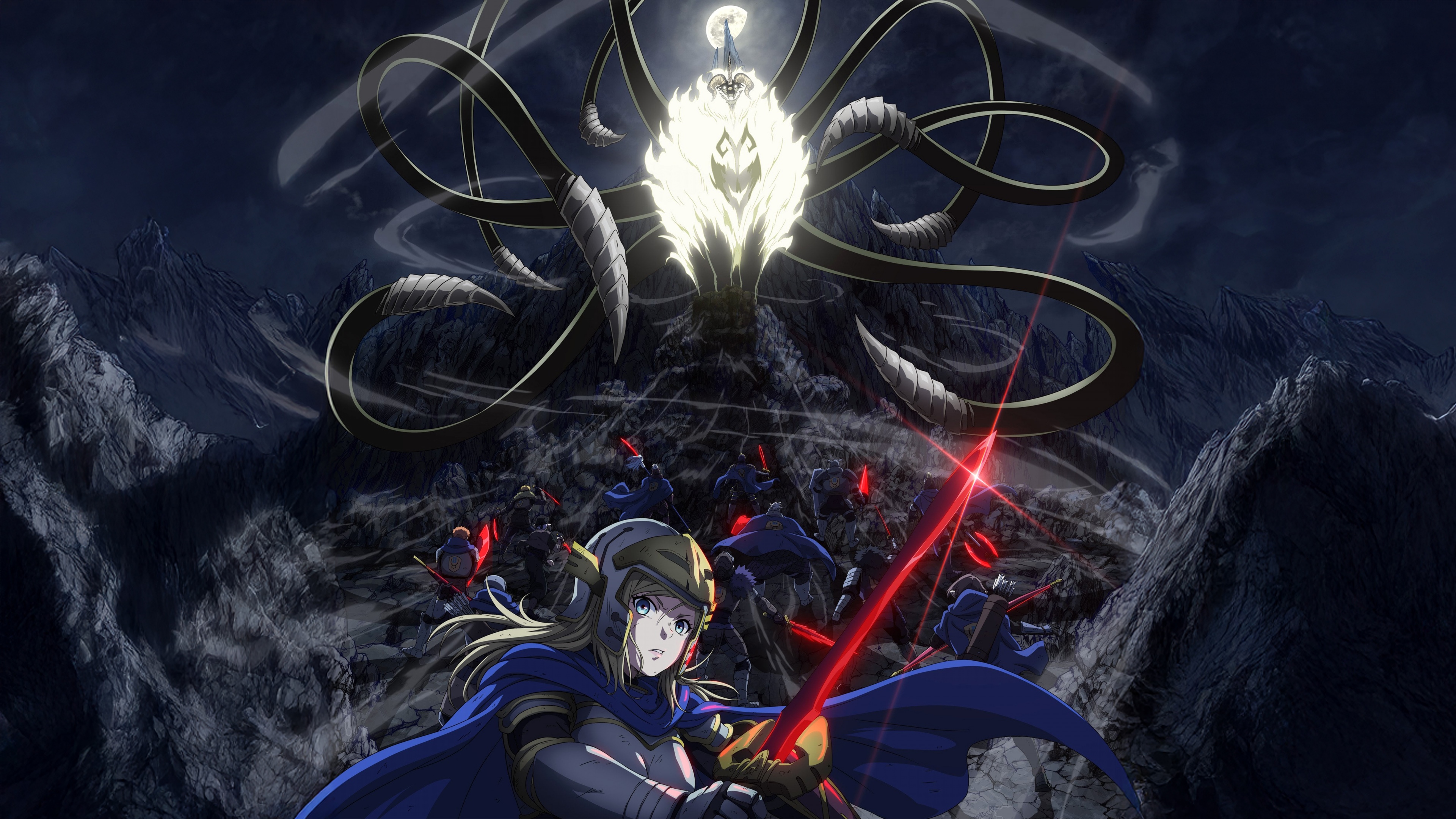An epic anime poster featuring the character Clevatess from the manga Clevatess, set against a dramatic dark fantasy backdrop.