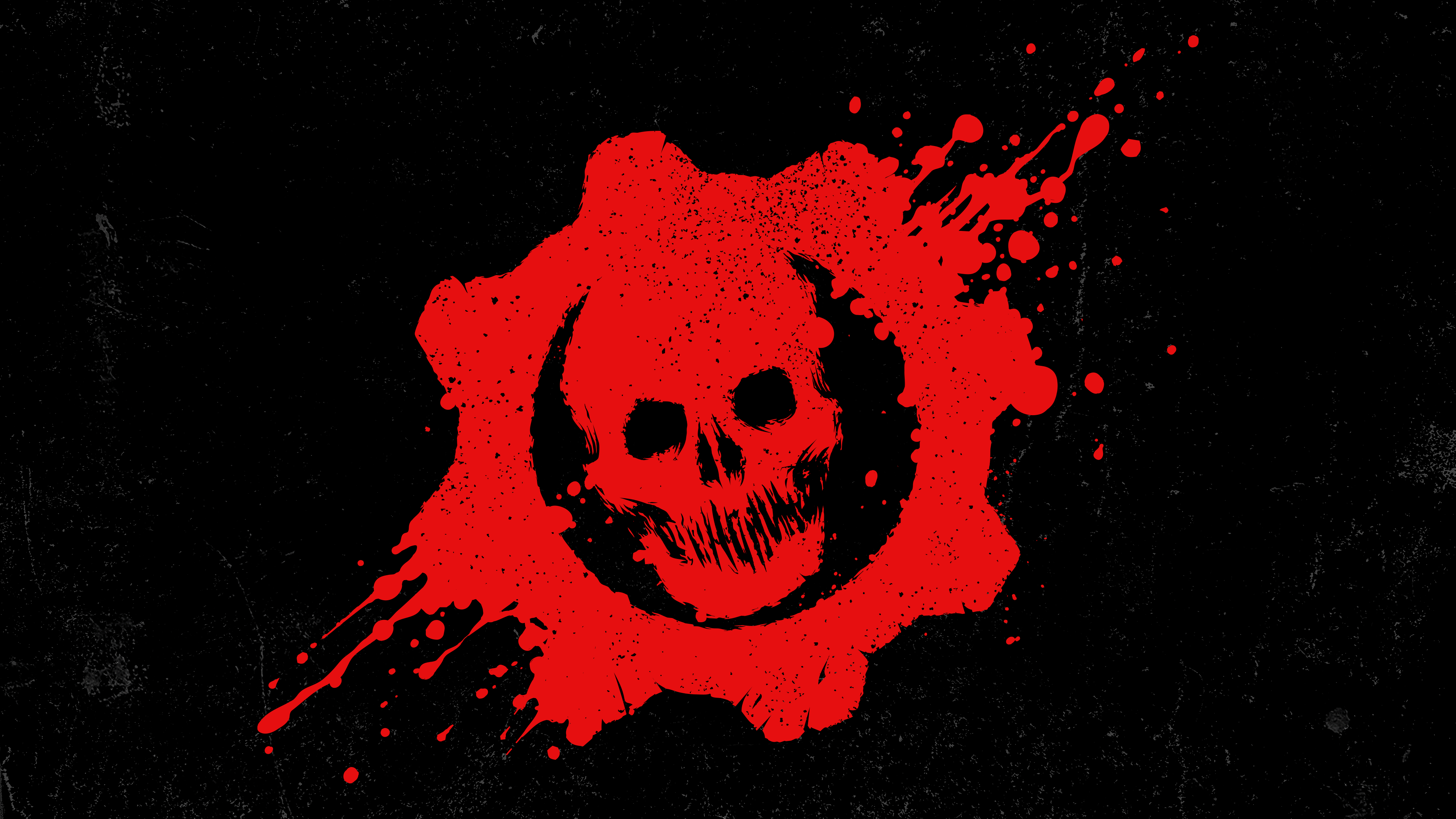 The iconic Crimson Omen skull logo from the Gears of War franchise centered on a dark, moody background.