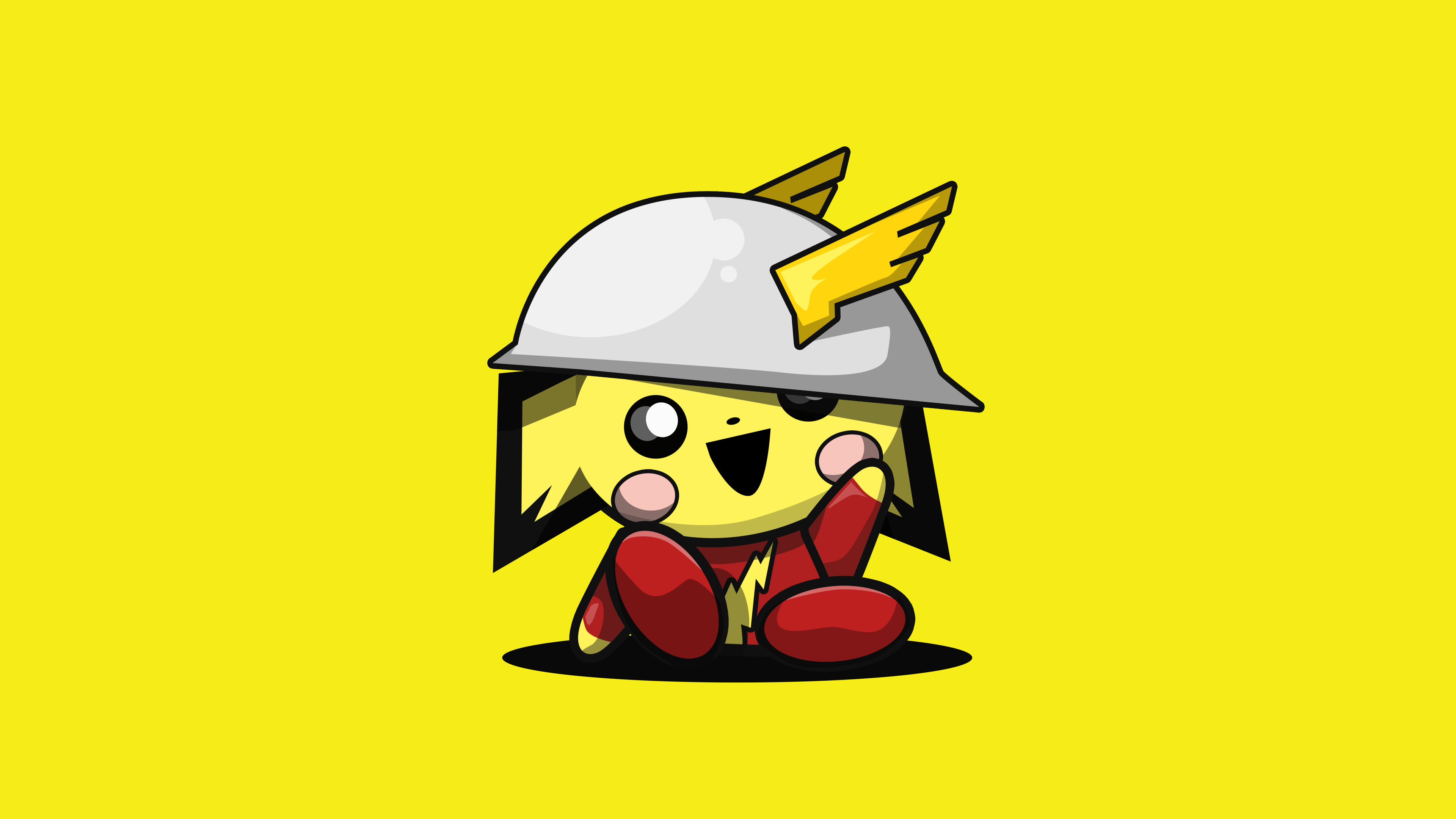 A minimalist and cute cartoon illustration of Pichu from Pokémon on a bright yellow background.
