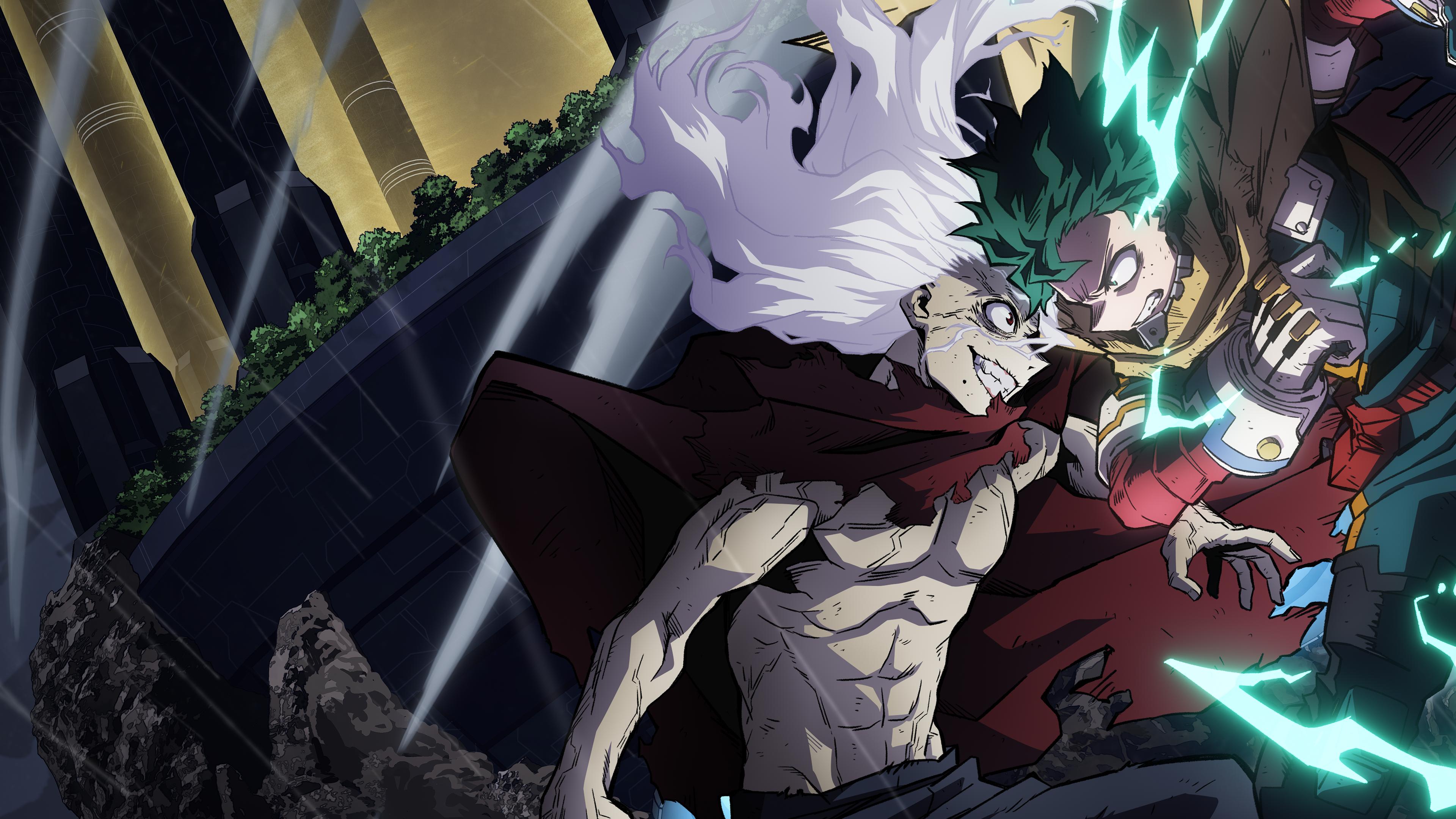 A dramatic scene featuring Izuku Midoriya (Deku) and Tomura Shigaraki from My Hero Academia Season 7.