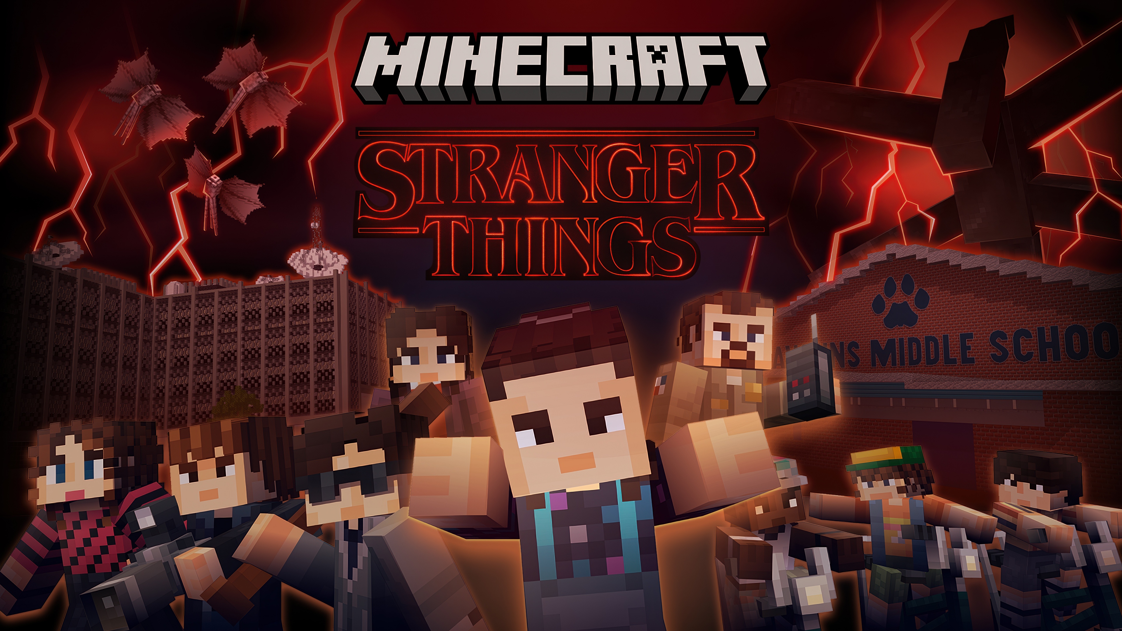 A block-based Demogorgon from Stranger Things standing in a Minecraft-style landscape.