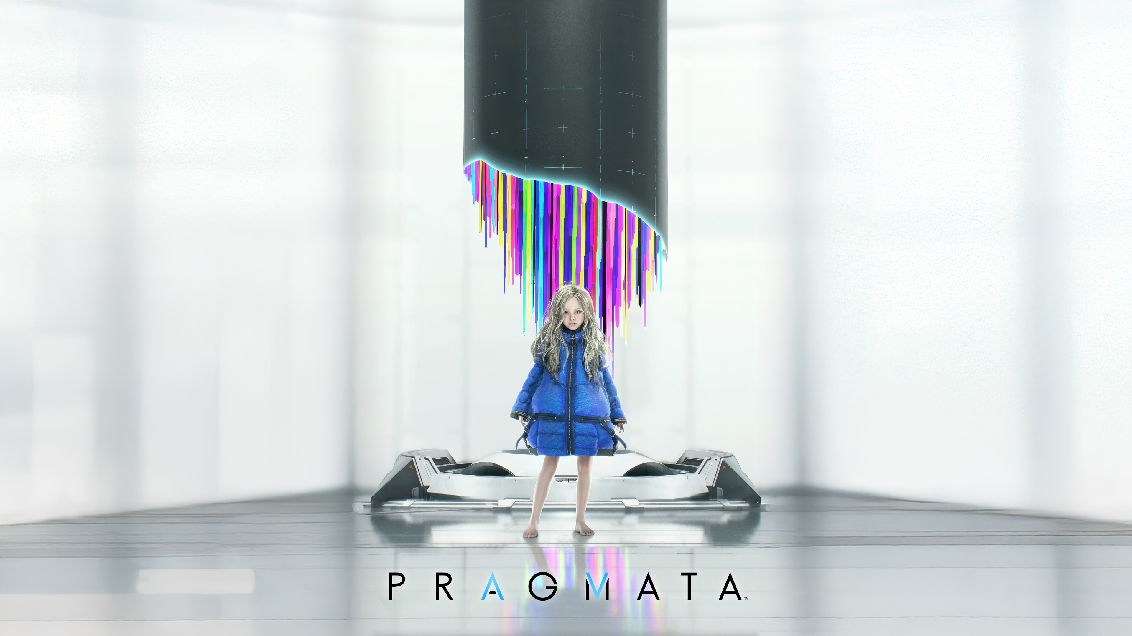 Diana, a character from the video game Pragmata, depicted in a futuristic and high-tech environment.