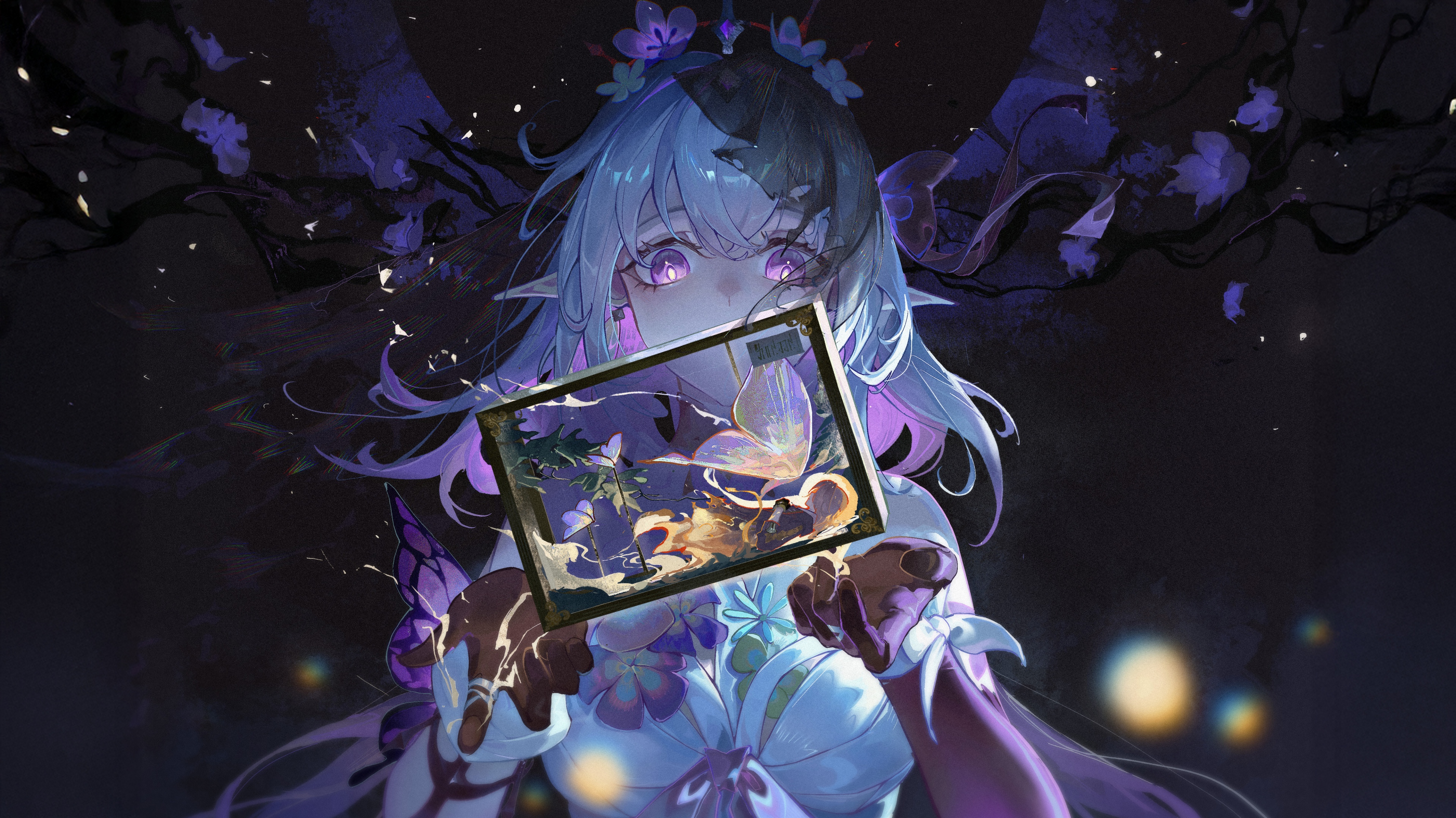 A beautiful anime girl with flowing hair and a purple aesthetic, featuring celestial elements from Honkai: Star Rail.