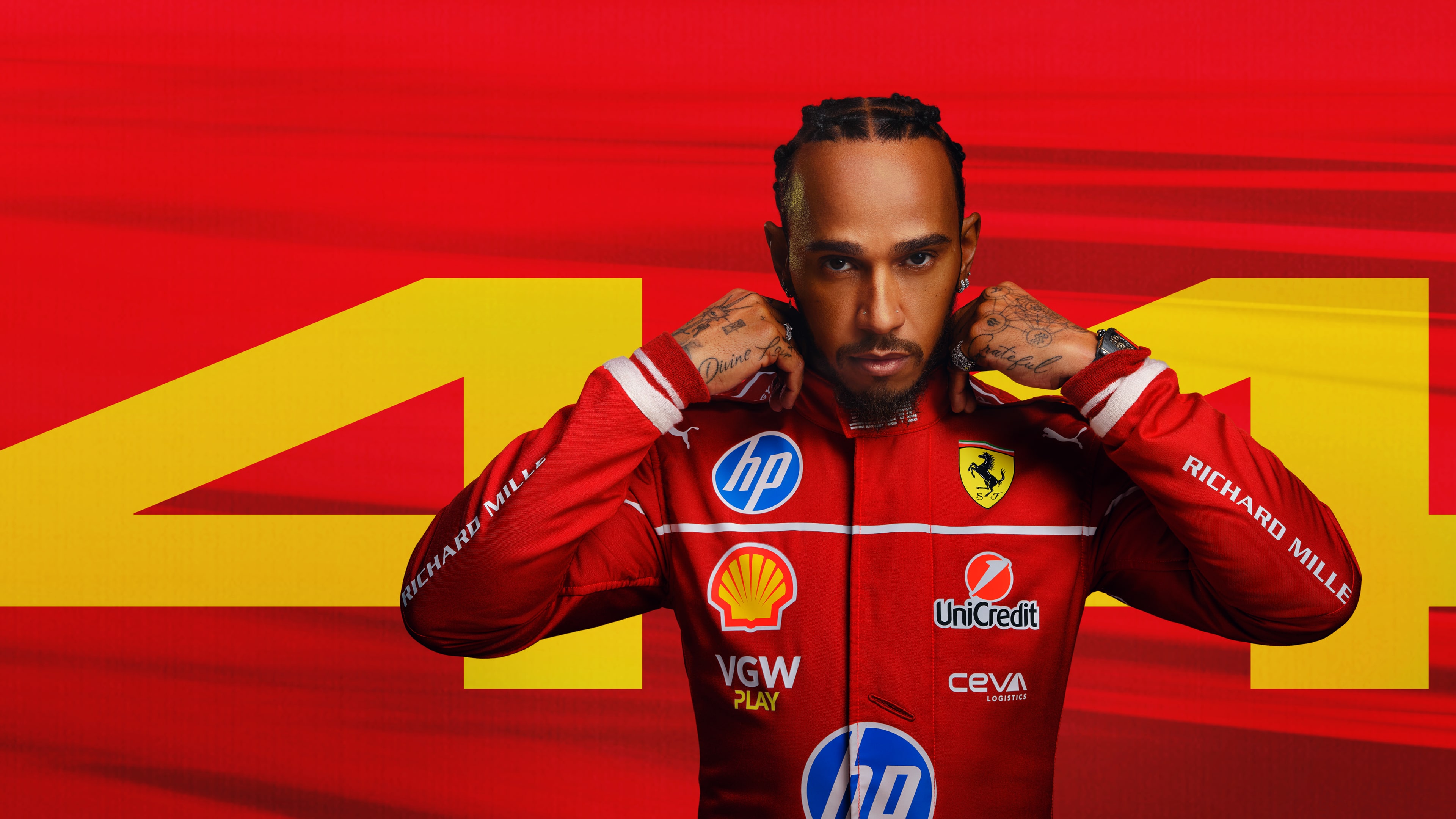 A dynamic and intense Formula 1 racing concept set against a striking red background for the F1 25 game.