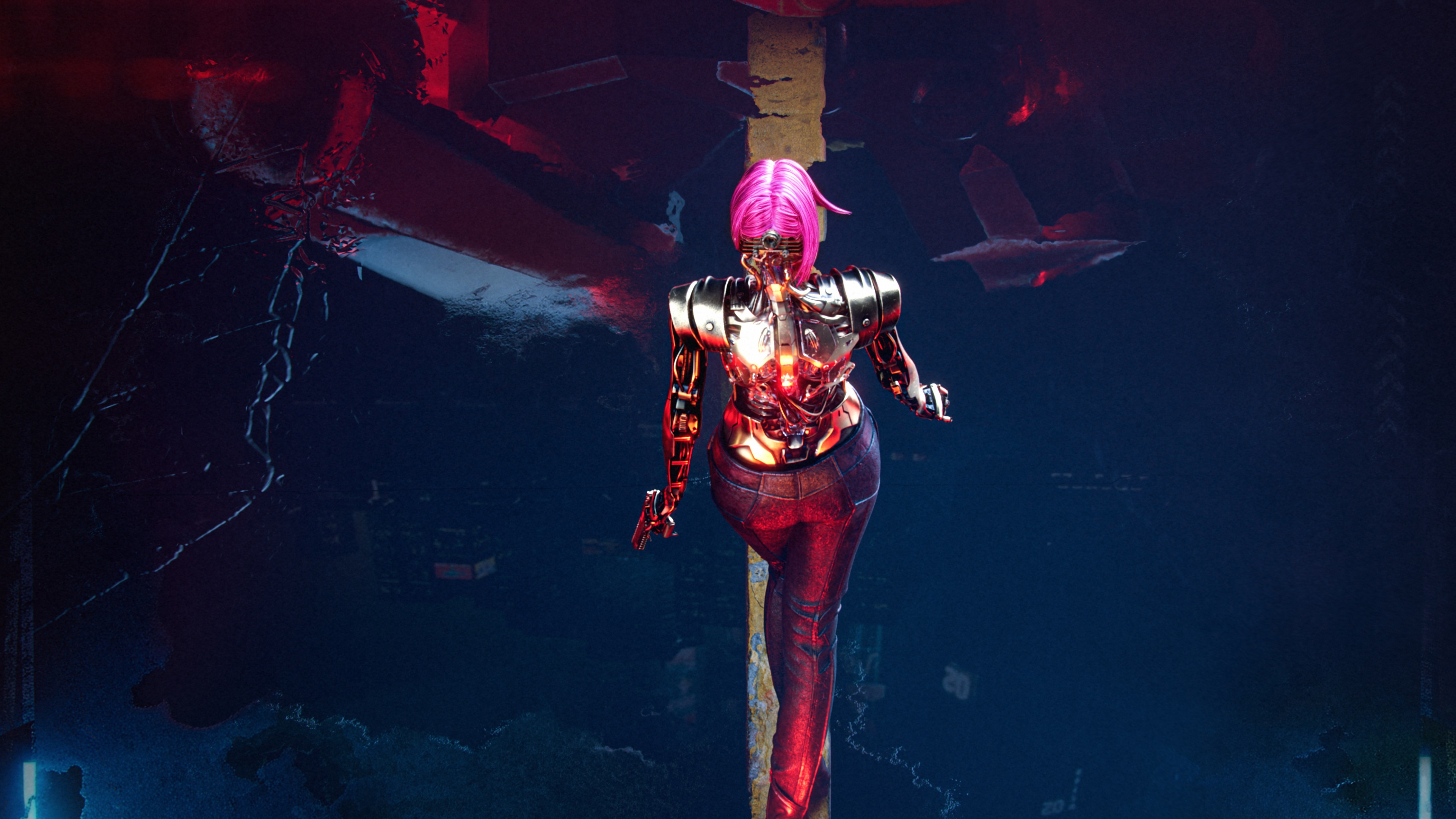 Neon art poster of Female V with pink hair from Cyberpunk 2077: Phantom Liberty.