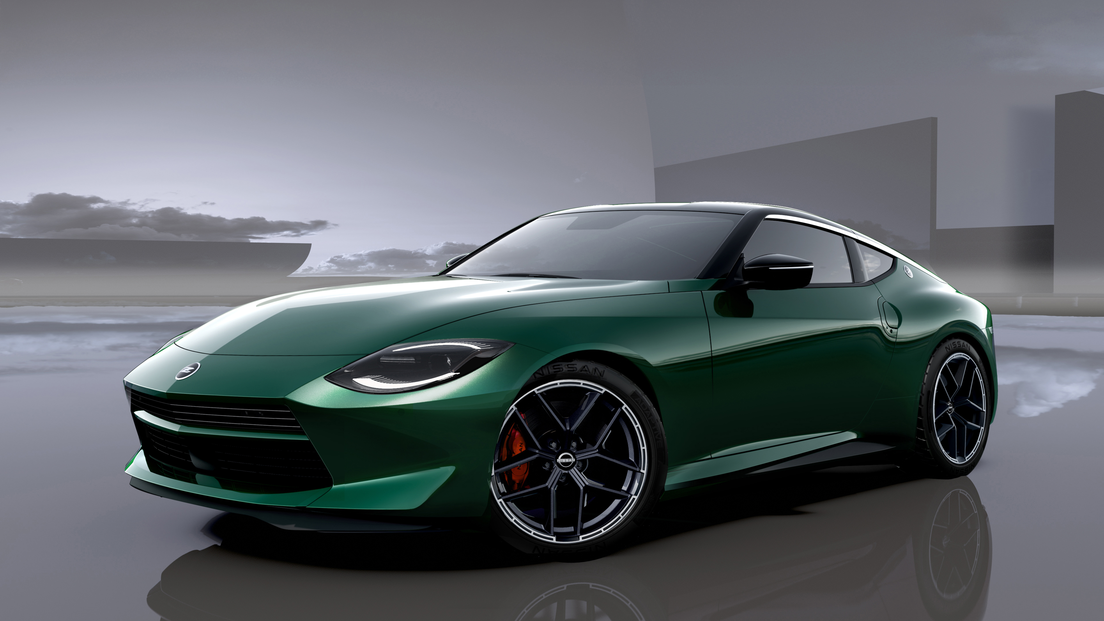 A sleek and futuristic 2026 Nissan Fairlady Z sports car with aerodynamic lines and modern lighting elements.
