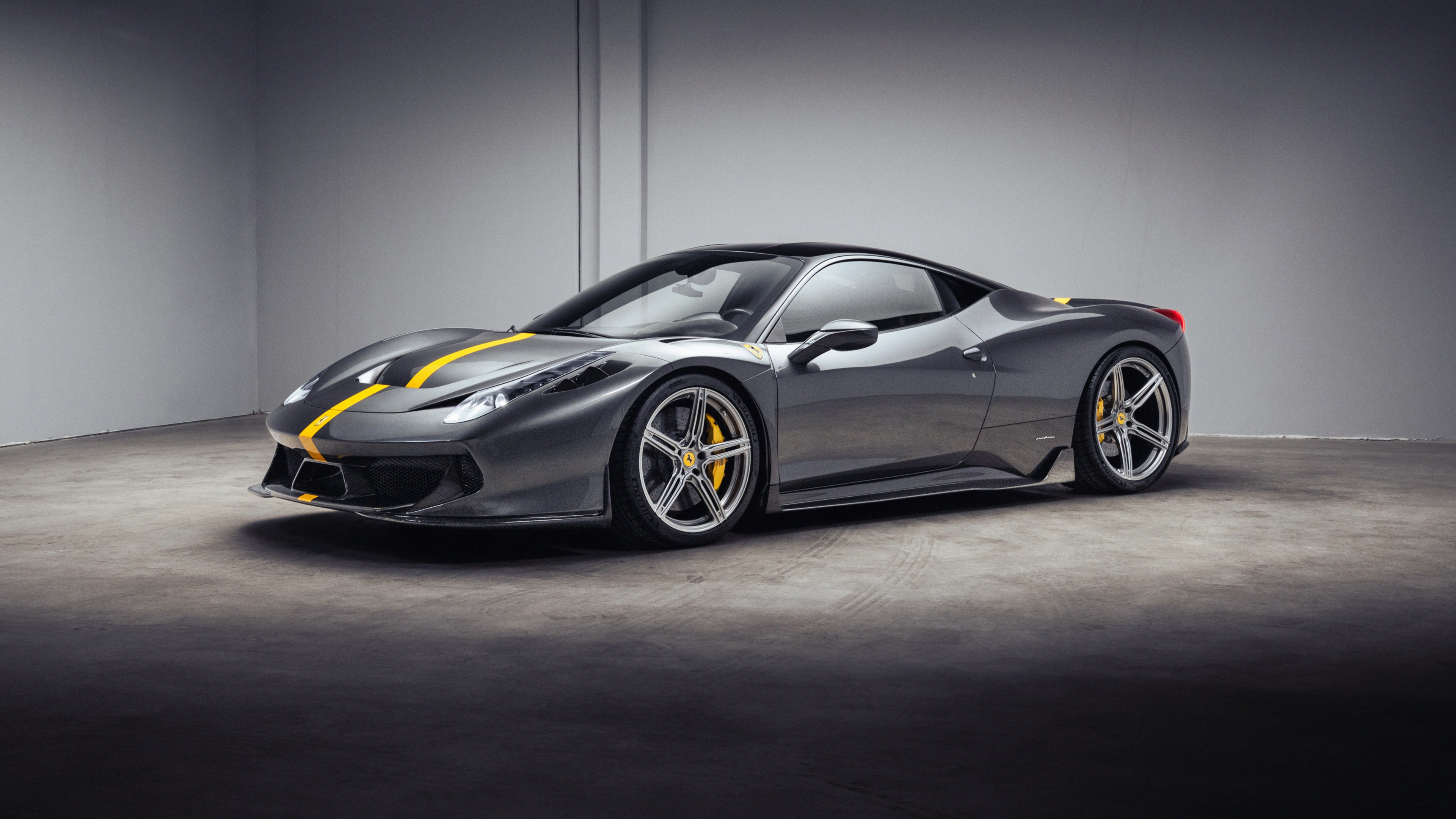 A high-resolution close-up of a Ferrari 458 supercar featuring a sleek, futuristic 2025 design.