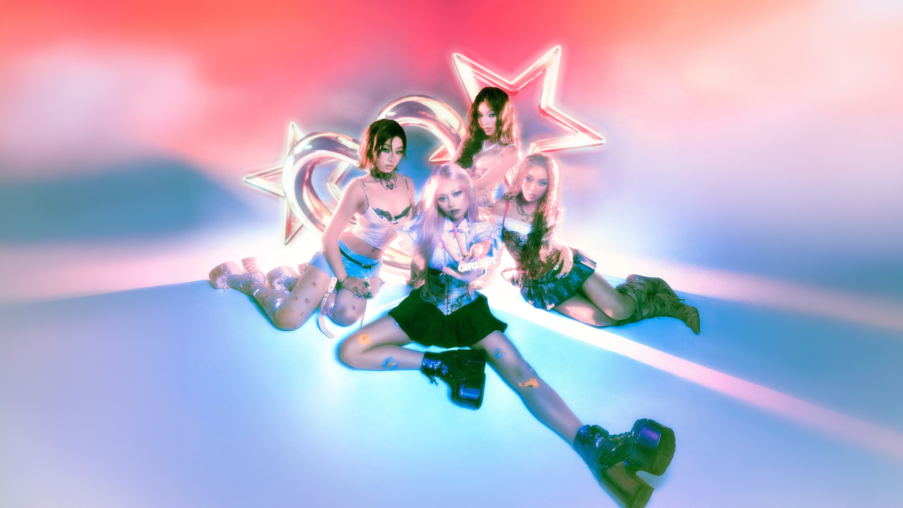 A group of girls in a high-detail futuristic 2026 setting.