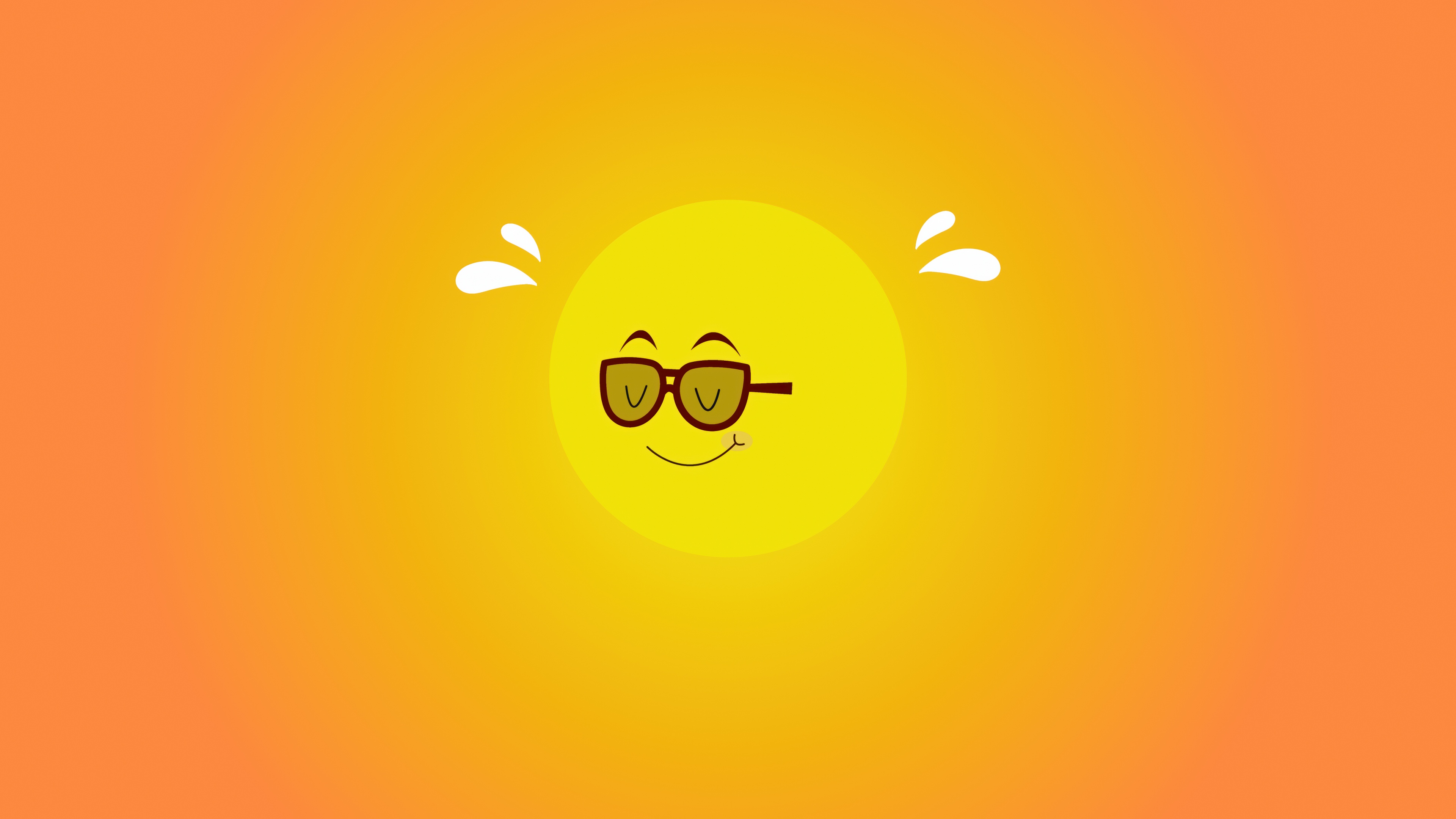 A cute cartoon character wearing sunglasses and smiling, set against a minimalist orange summer sun background.