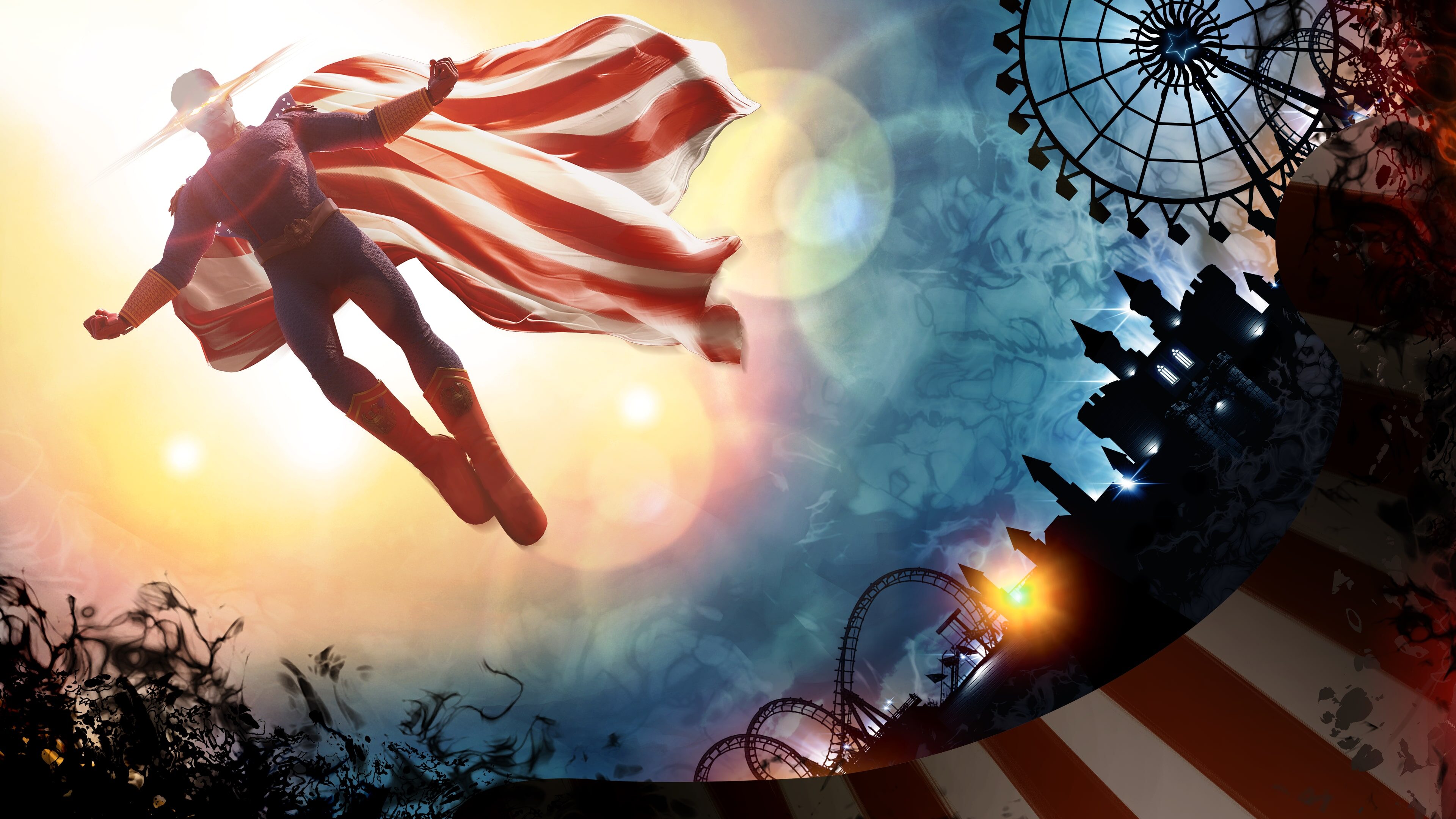 A cinematic and detailed depiction of Homelander from The Boys as a character in a 2026 video game.