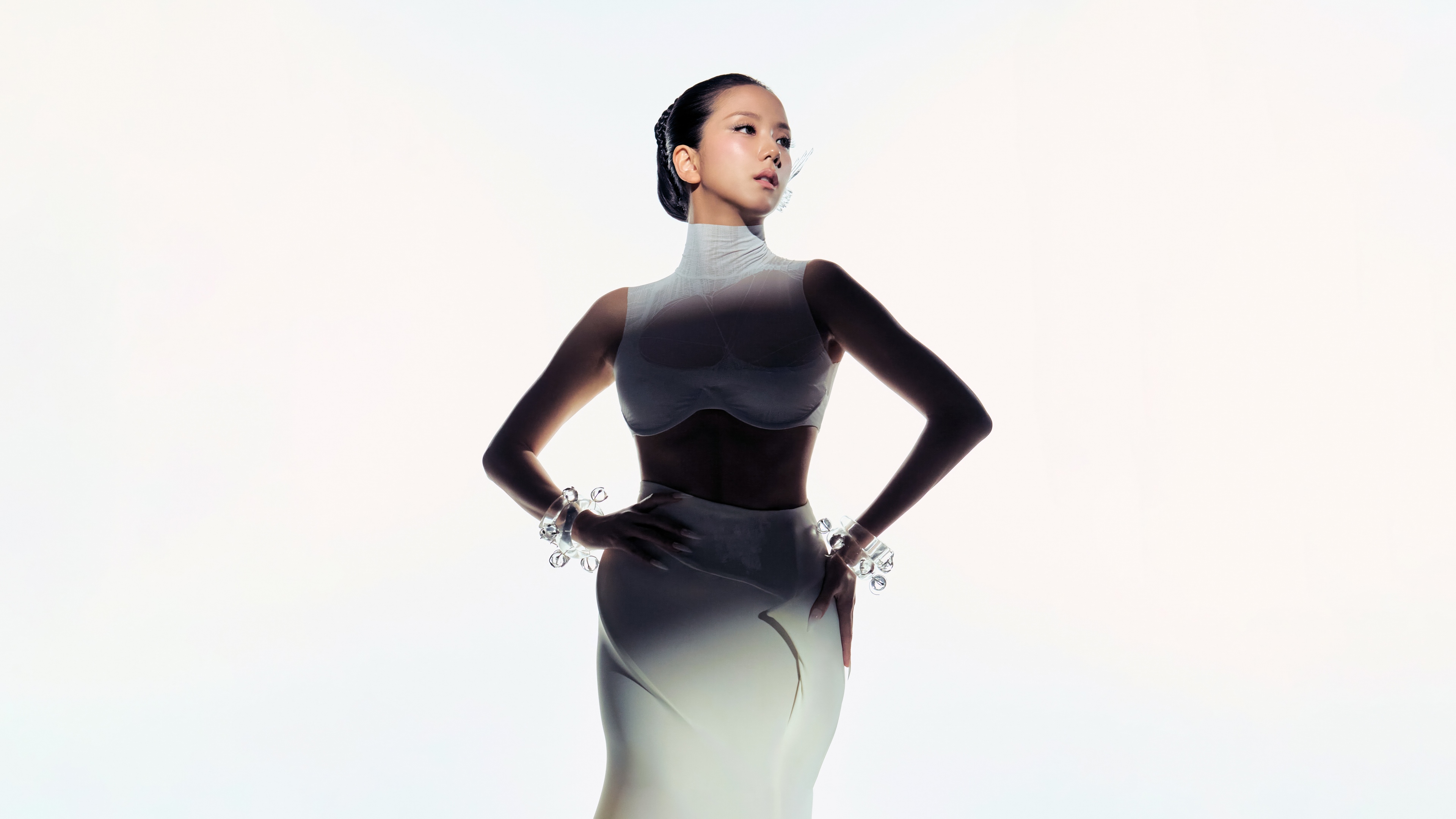A high-quality, high-resolution studio portrait of Jisoo from the K-pop group Blackpink on a plain white background.
