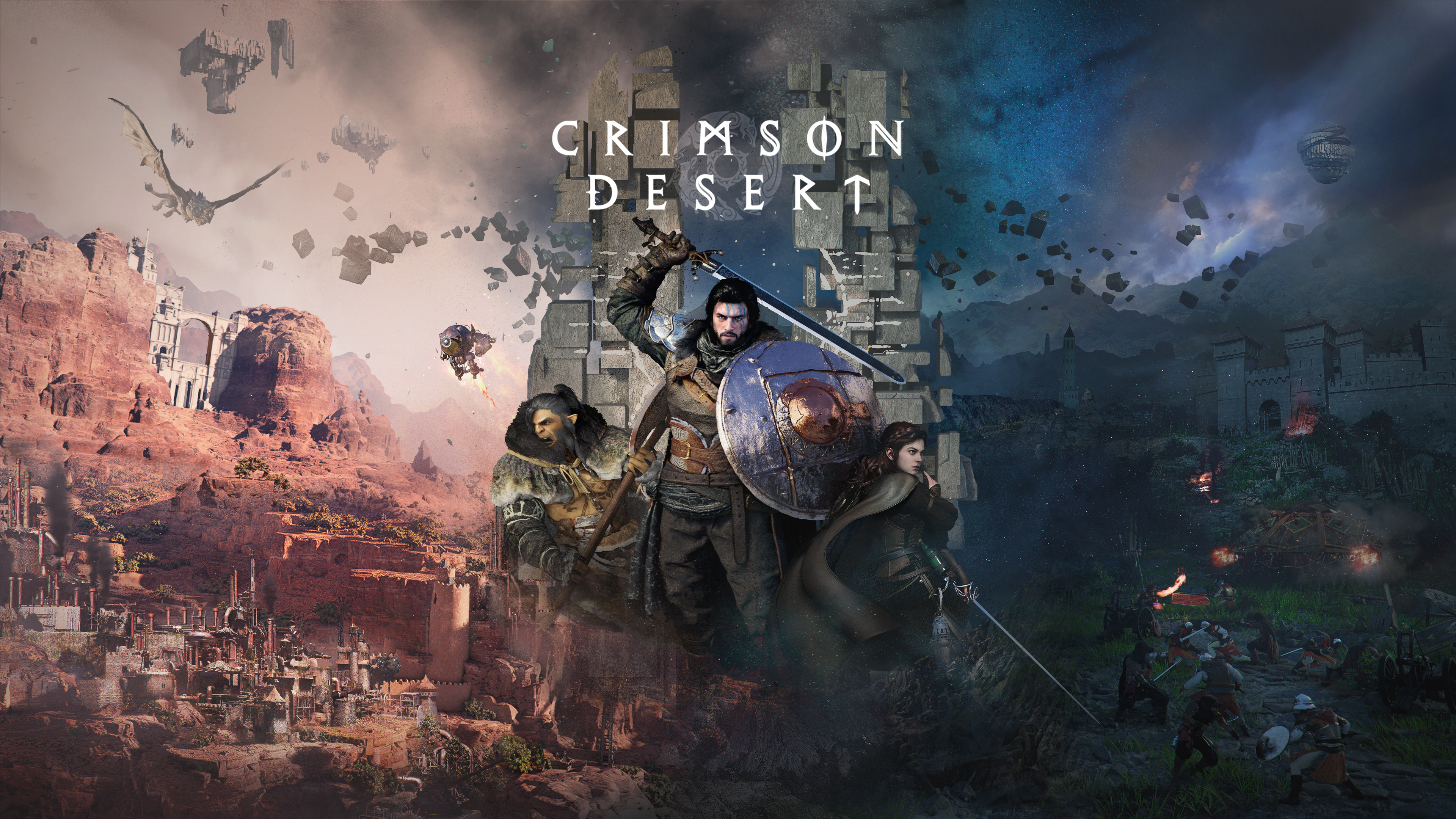 Cinematic key art featuring the character Kliff from the game Crimson Desert in a dramatic fantasy setting.