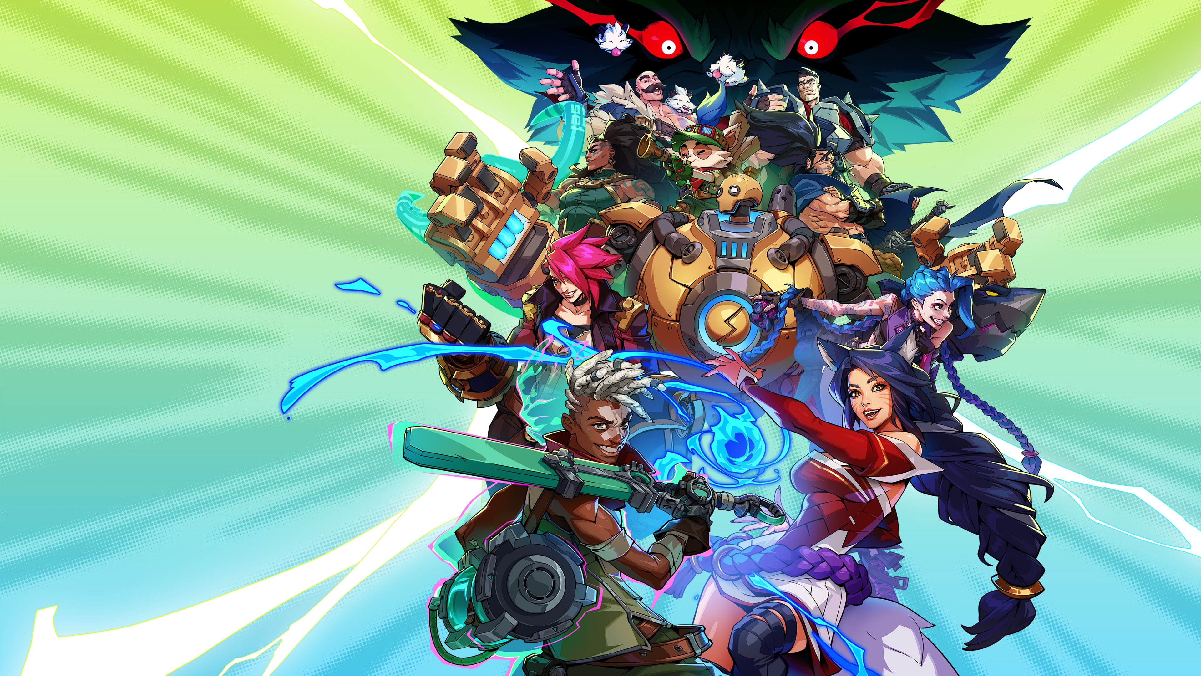 A cinematic fighting game poster featuring a powerful fantasy warrior in the League of Legends art style.