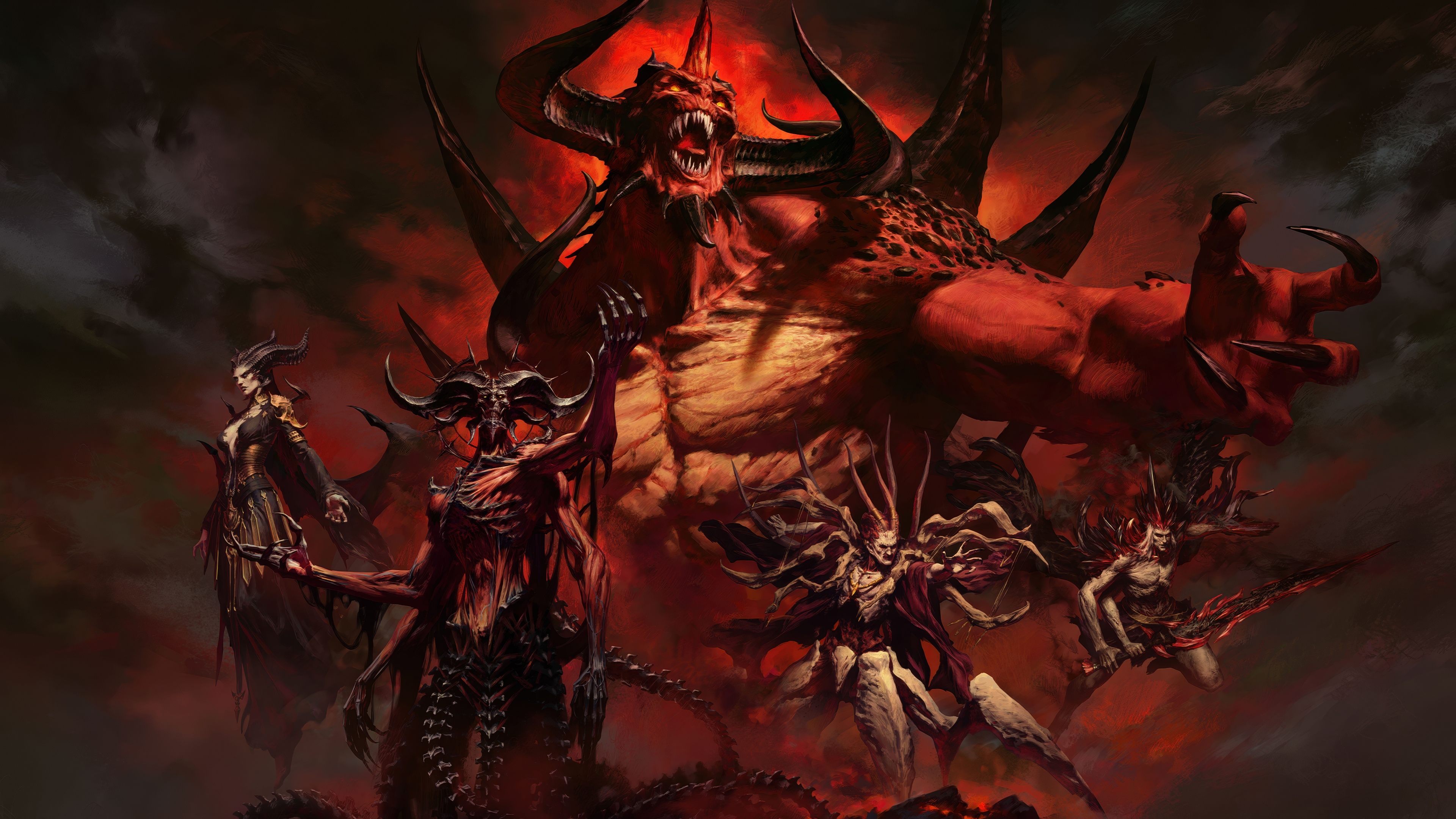 A dark red cinematic game poster featuring the character Lilith from the Diablo franchise for the 30th Anniversary.
