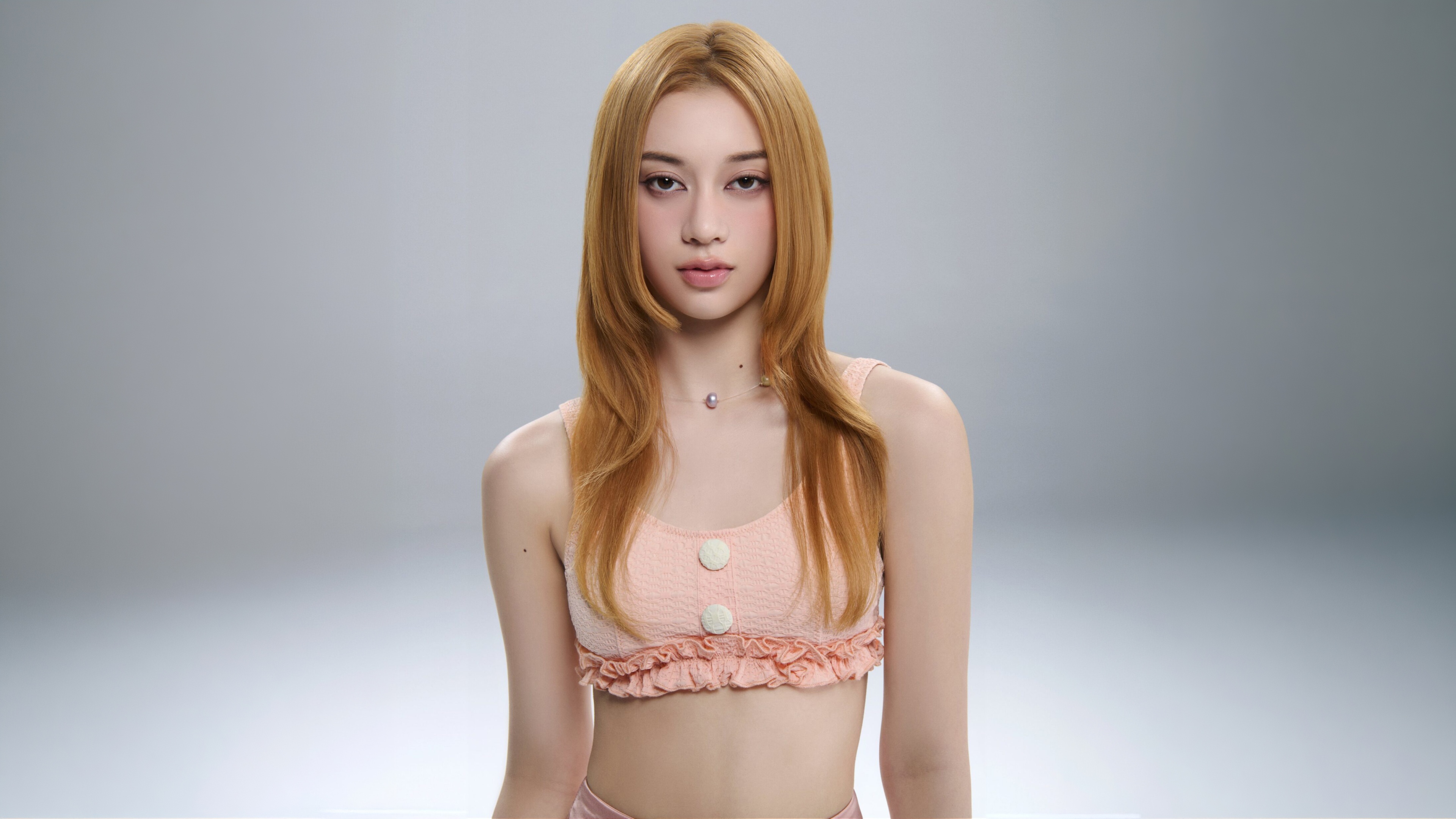 A professional high-resolution portrait of Megan from the girl group KATSEYE, embodying the Soft Is Strong aesthetic.
