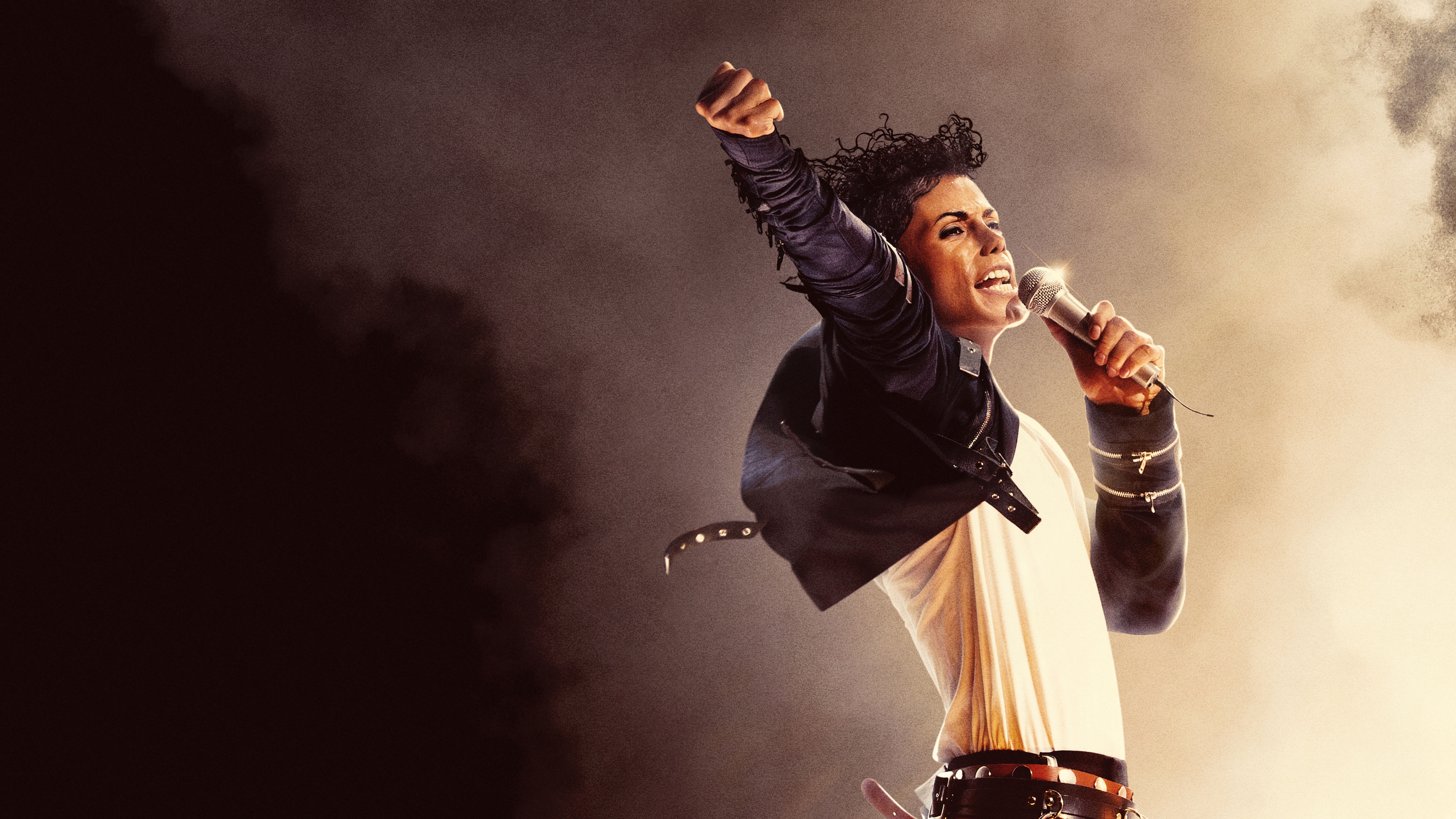A cinematic movie poster featuring Michael Jackson performing during a grand live concert with dramatic stage lighting.