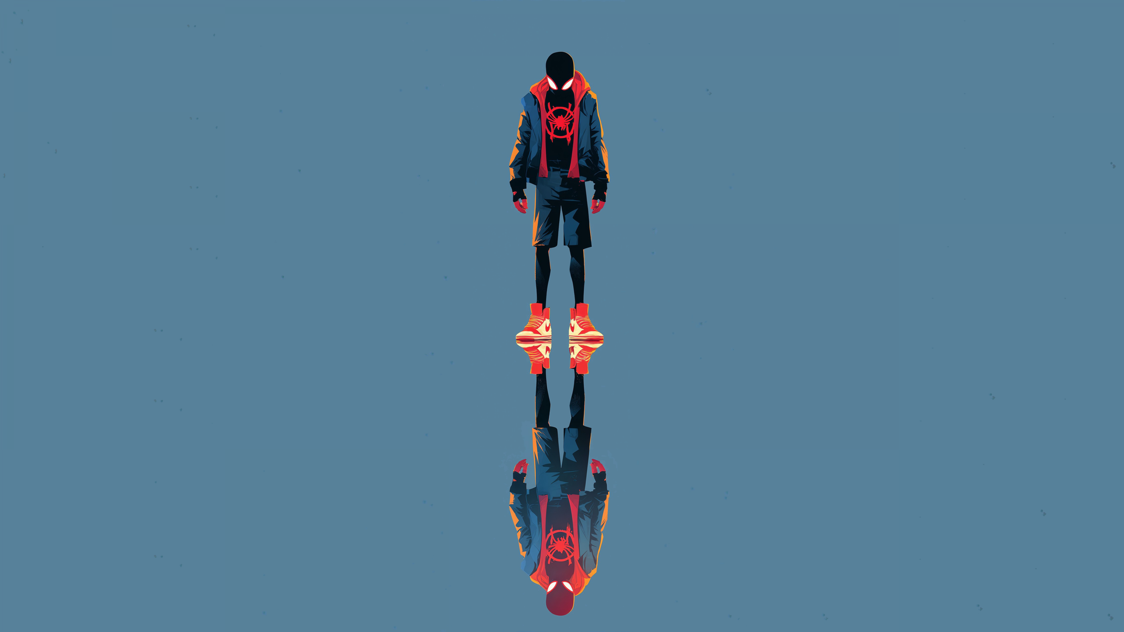 A minimalist light blue reflection of Miles Morales from Spider-Man: Into the Spider-Verse