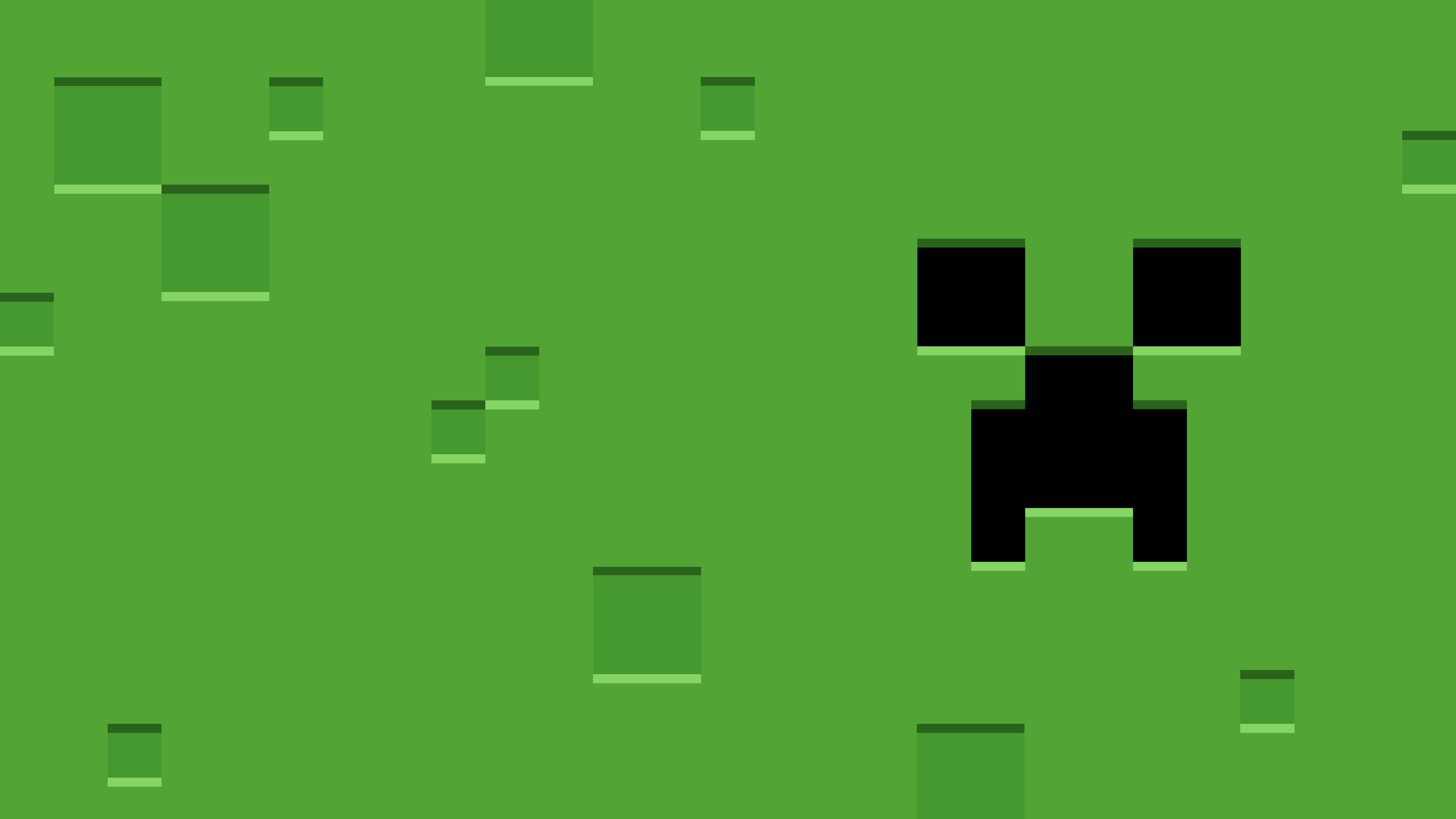 A minimalist pixel art illustration of the green Creeper character from Minecraft on a green background.
