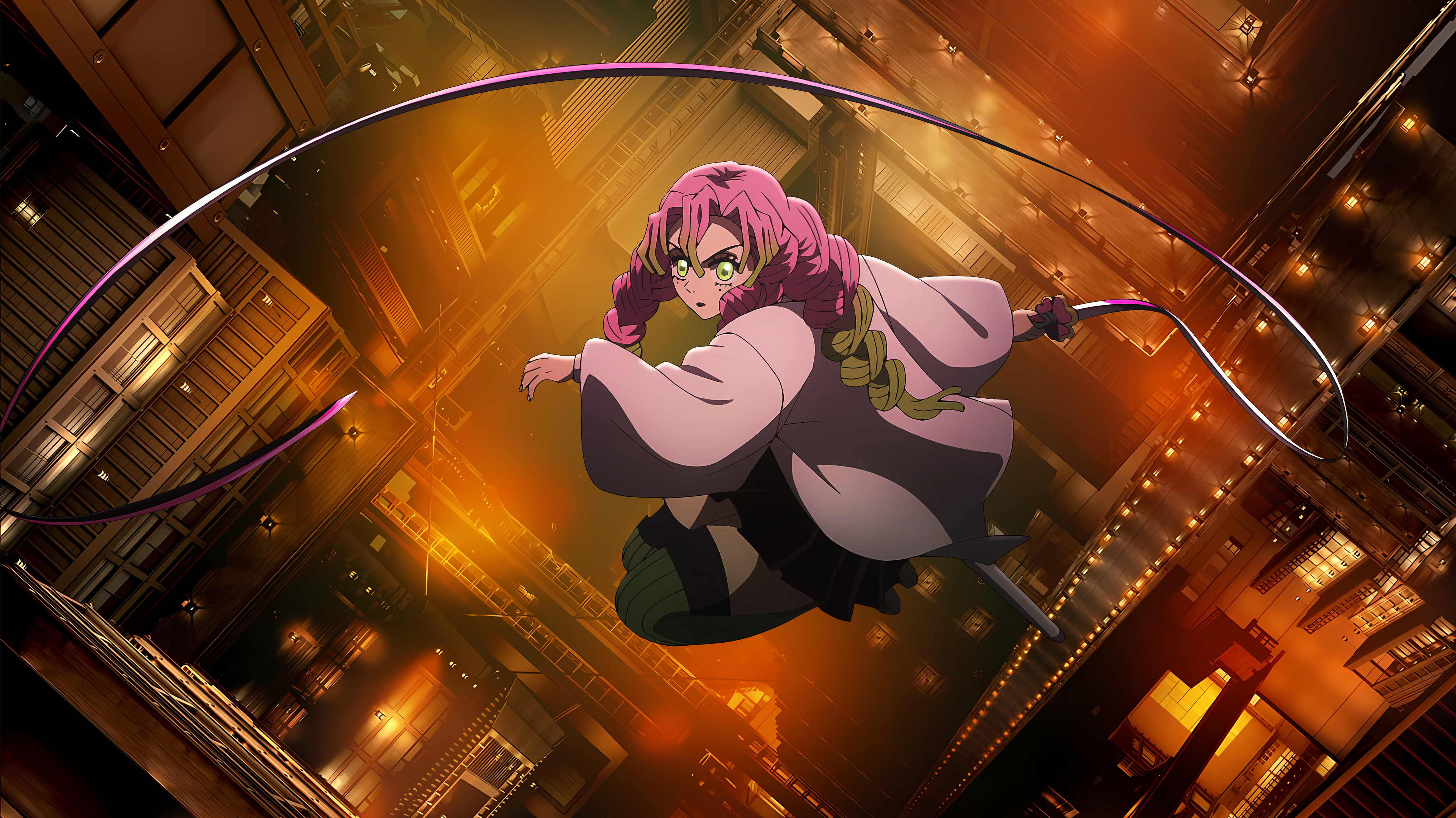 Mitsuri Kanroji from Demon Slayer: Kimetsu no Yaiba standing in the Infinity Castle.