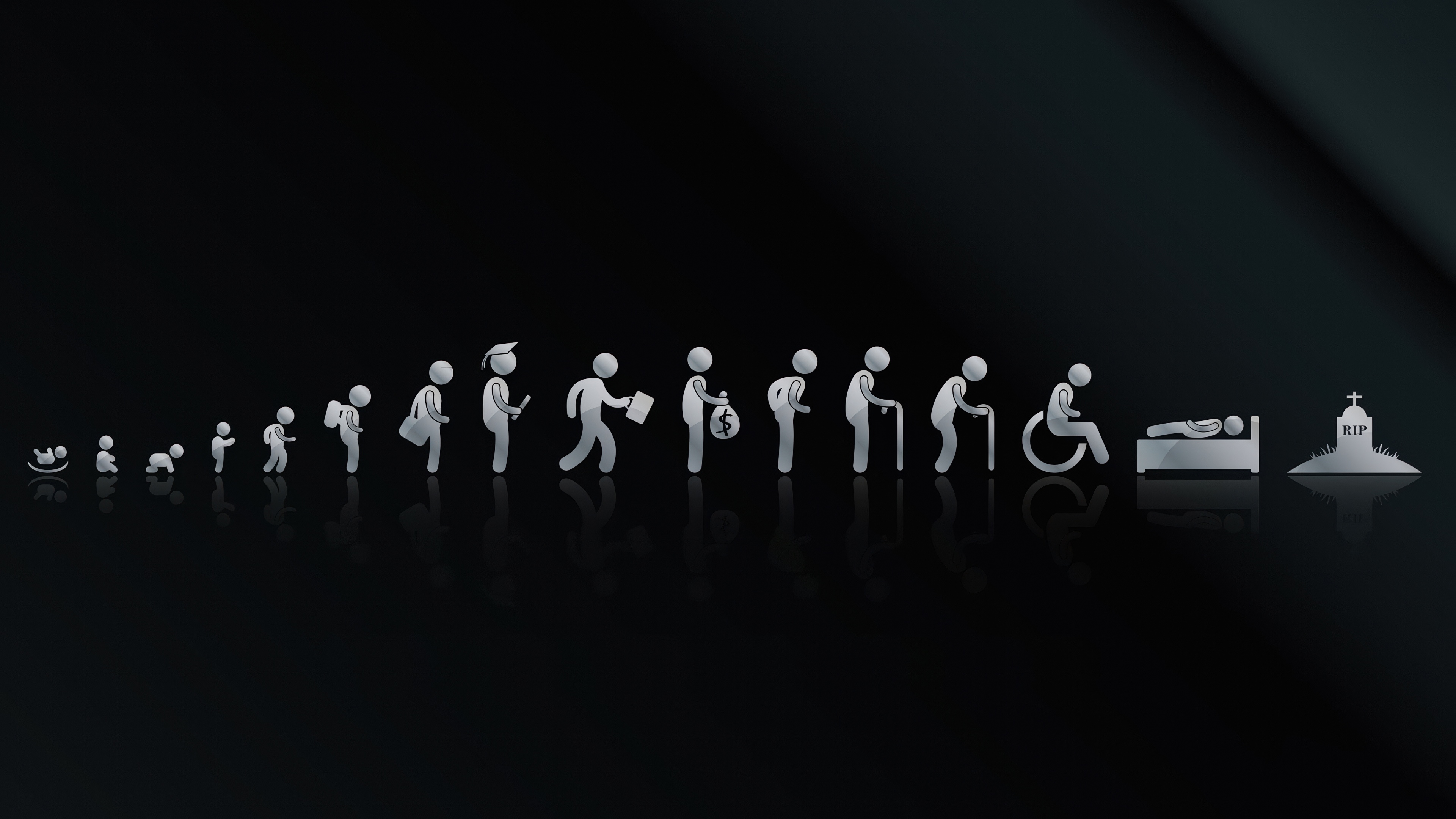 A high-contrast, monochrome image featuring a minimalist silhouette against a dark, empty background.