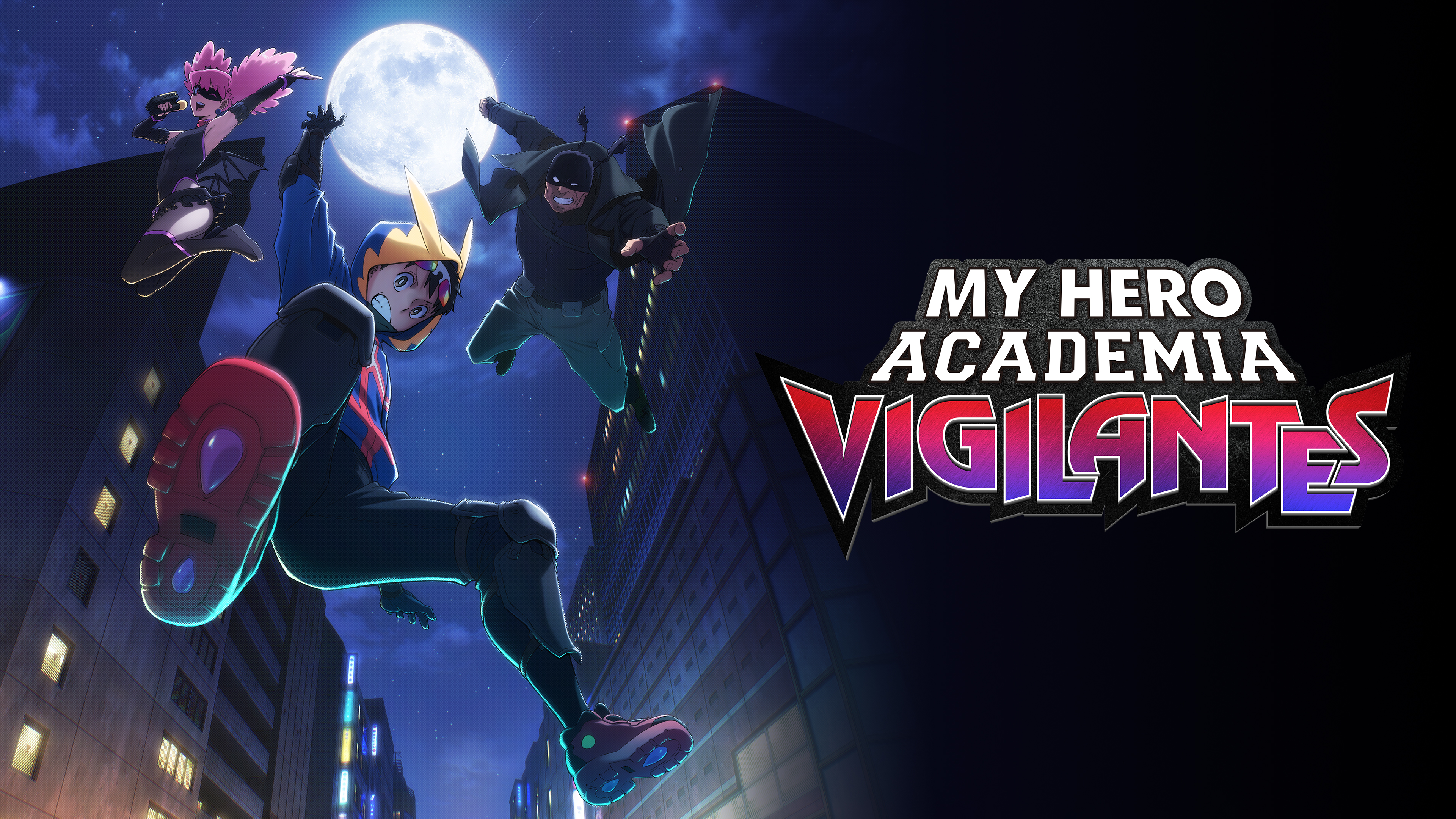 Key art for the My Hero Academia: Vigilantes anime featuring Knuckleduster, Koichi Haimawari, and Pop Step.