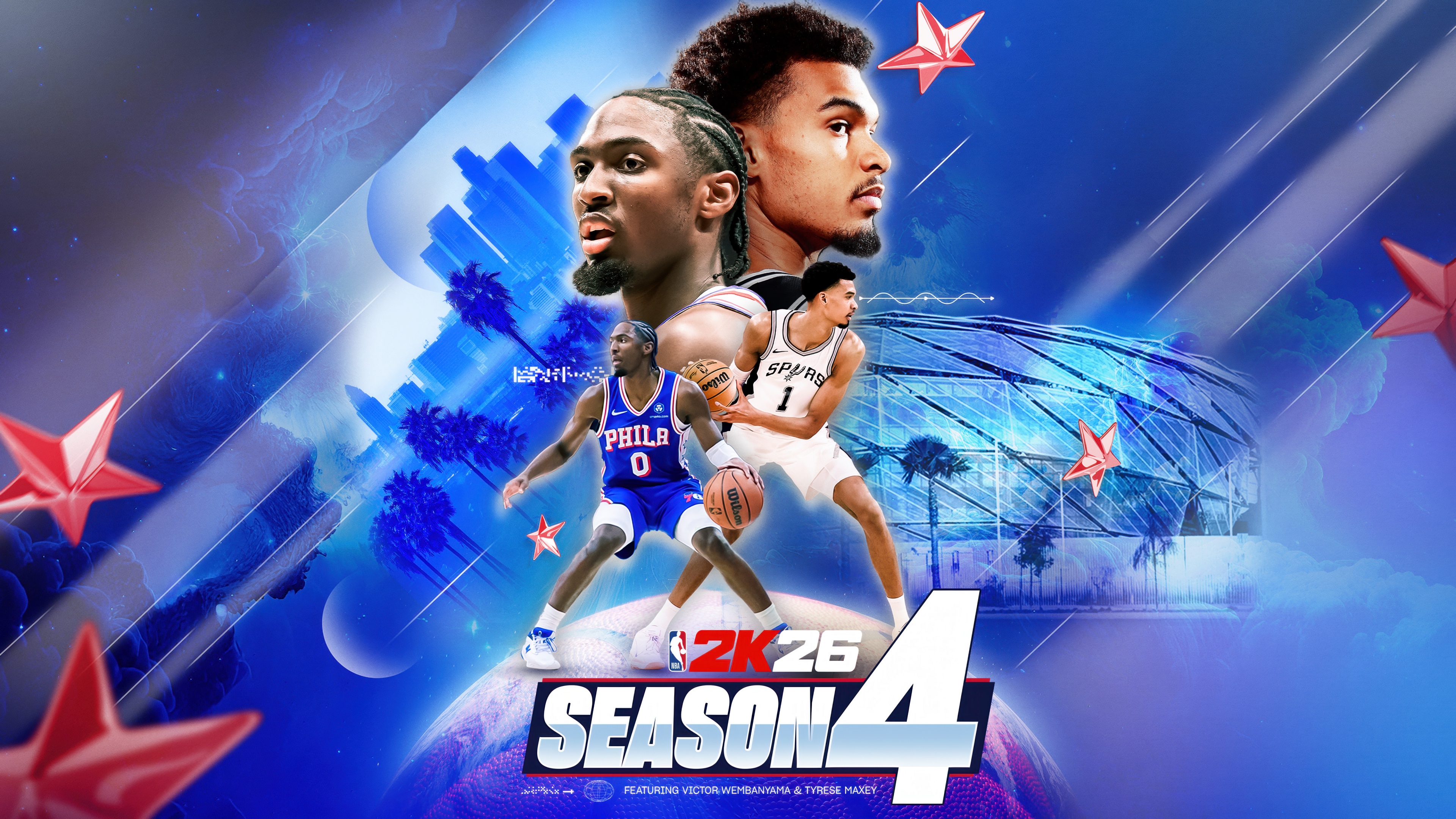 A cinematic 5K render of a professional basketball player in action, representing NBA 2K26 Season 4.