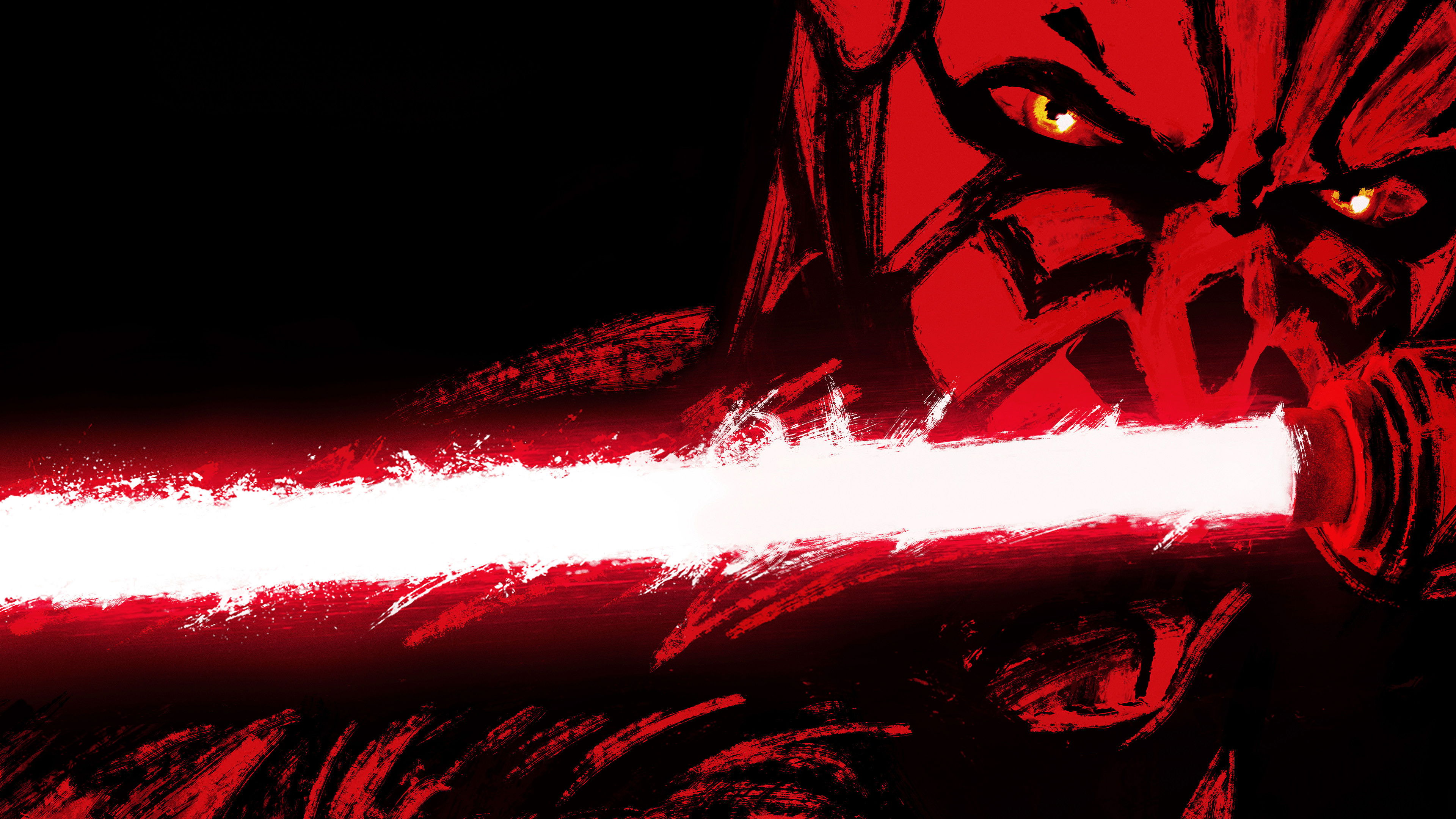 A futuristic animated character holding a glowing lightsaber in a cinematic, dark setting.
