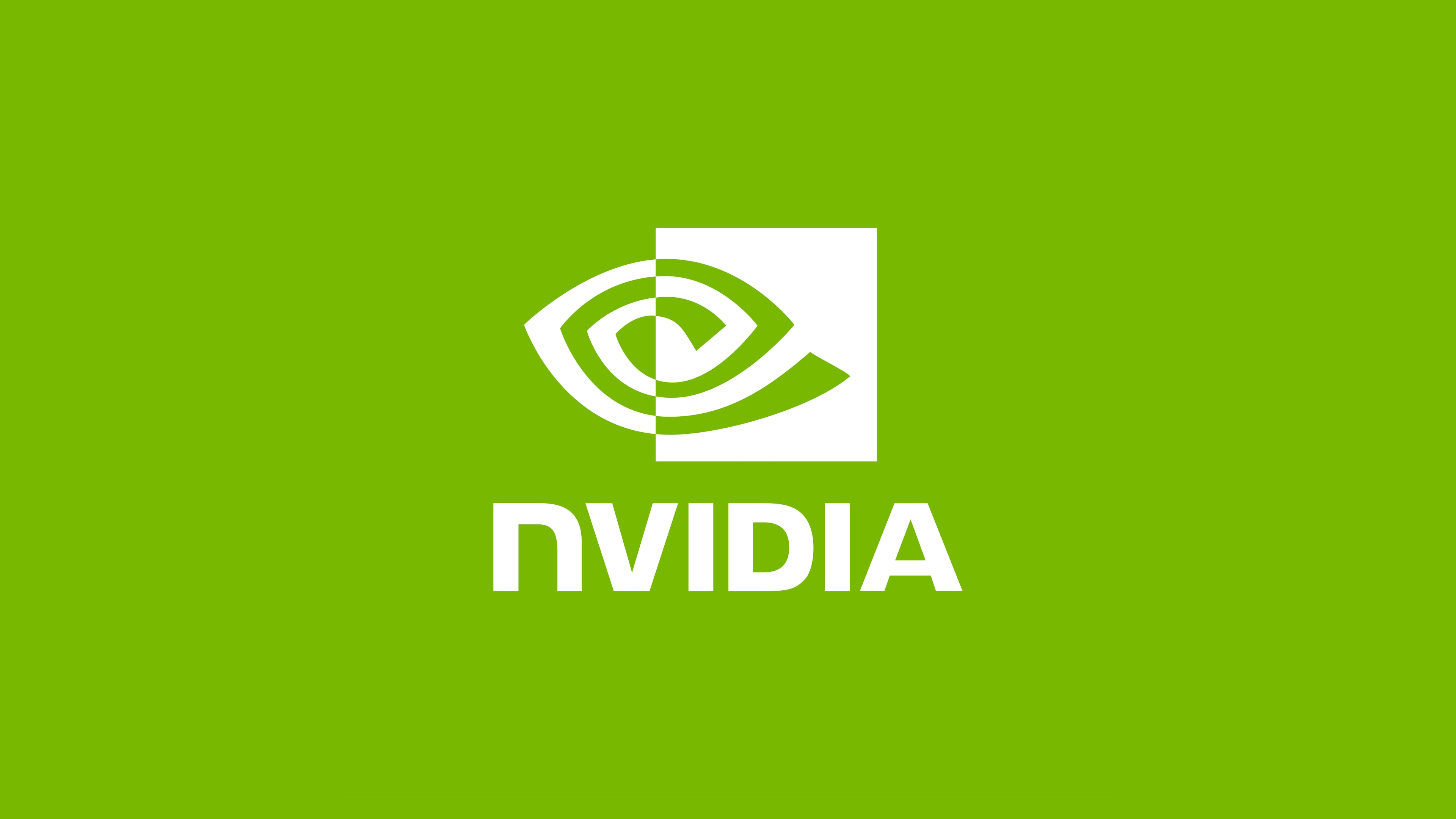Minimalist Nvidia logo centered on a solid green background.