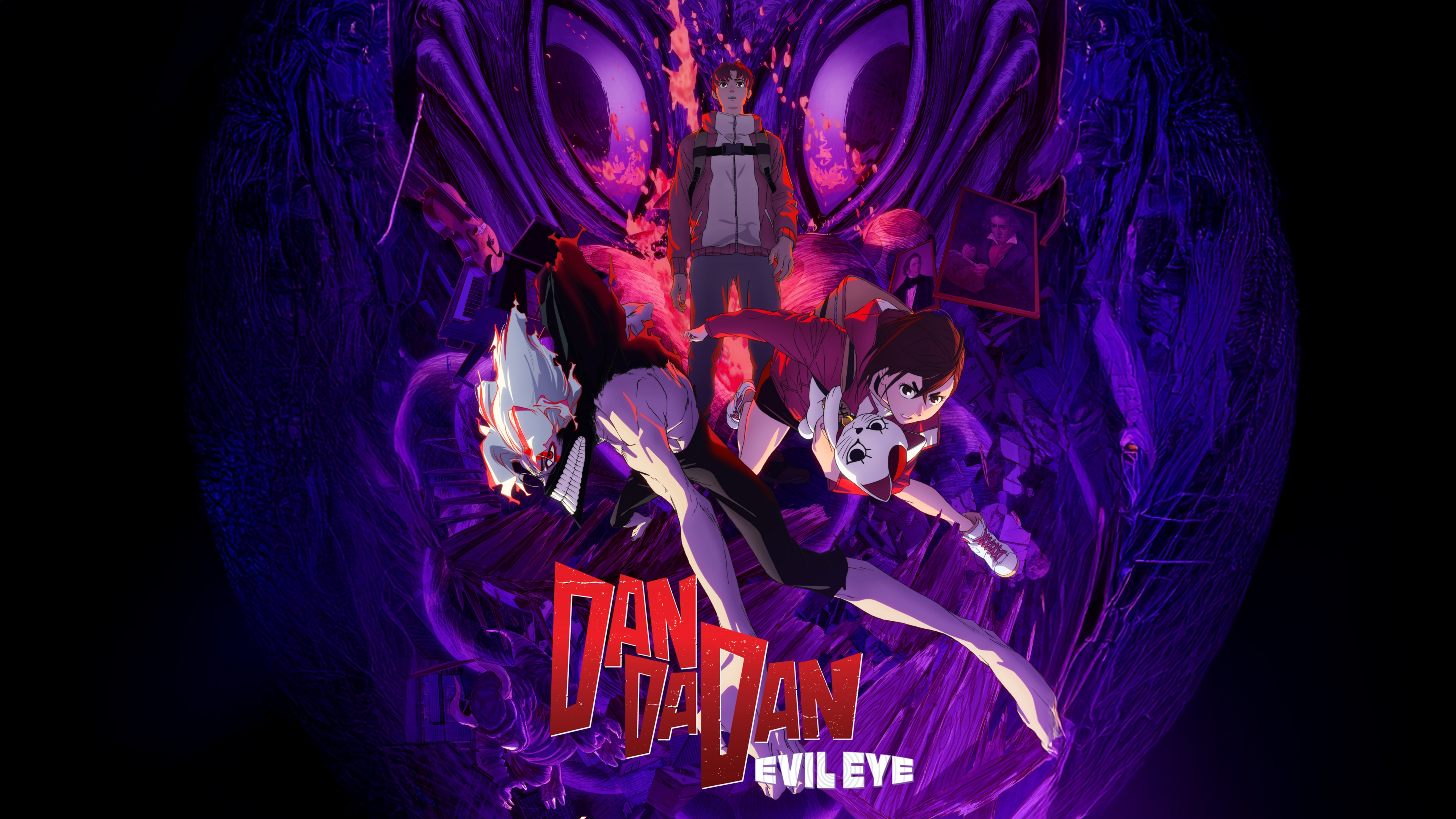 Cinematic anime visual of Okarun and Momo Ayase from the movie DanDaDan: Evil Eye