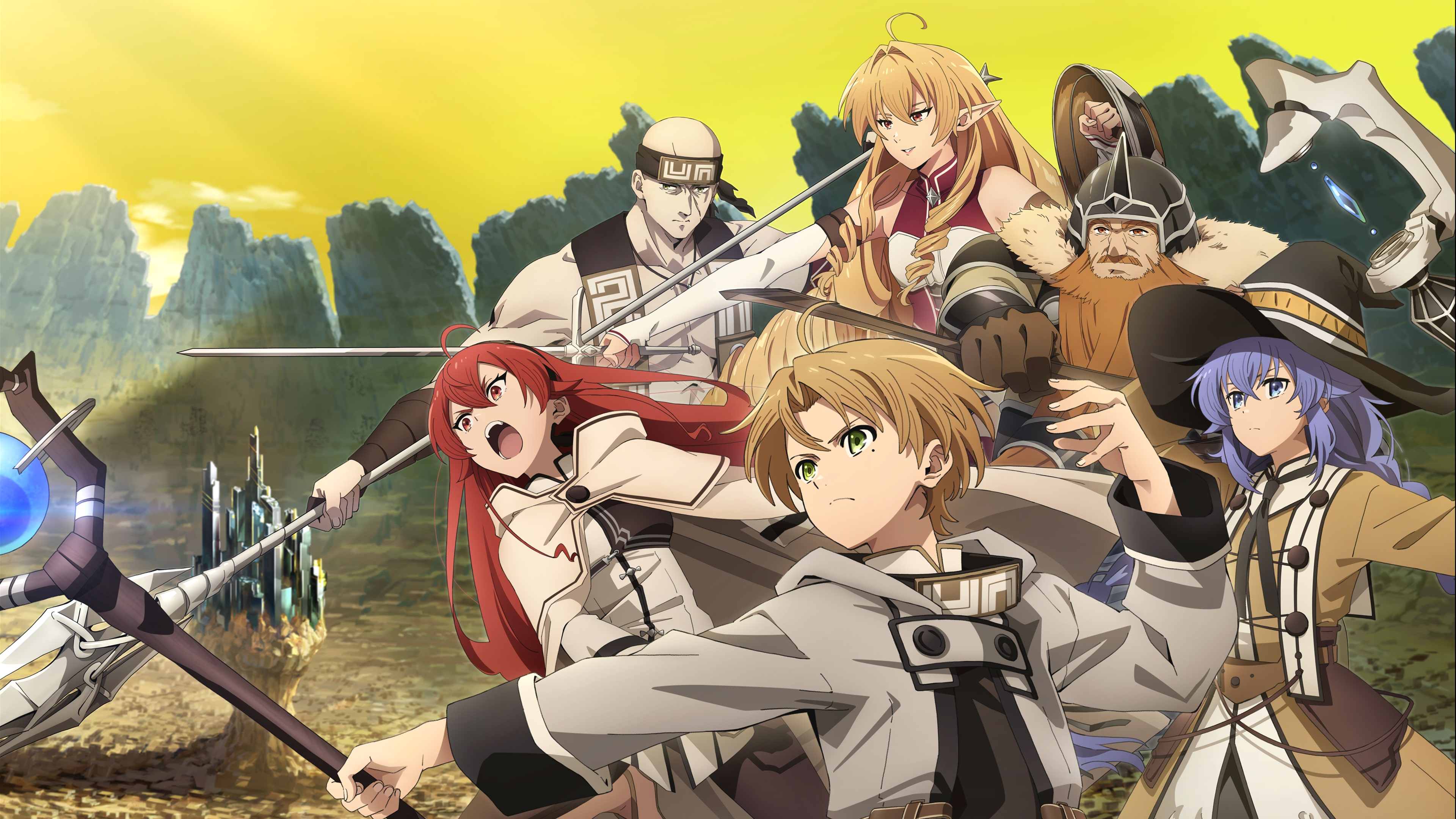 Anime poster featuring Rudeus Greyrat from Mushoku Tensei: Jobless Reincarnation