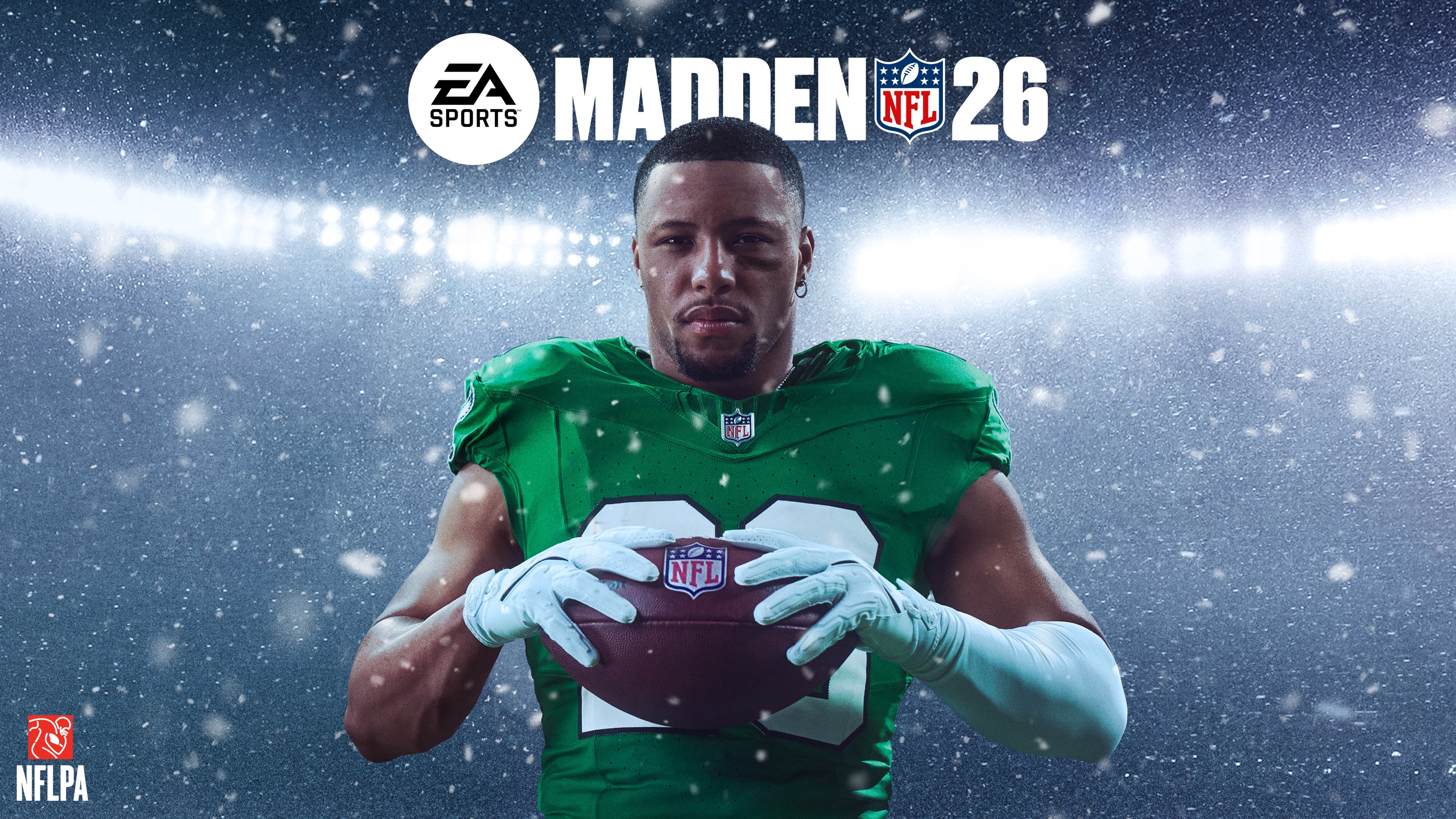 Dynamic game poster featuring Saquon Barkley for Madden NFL 26.