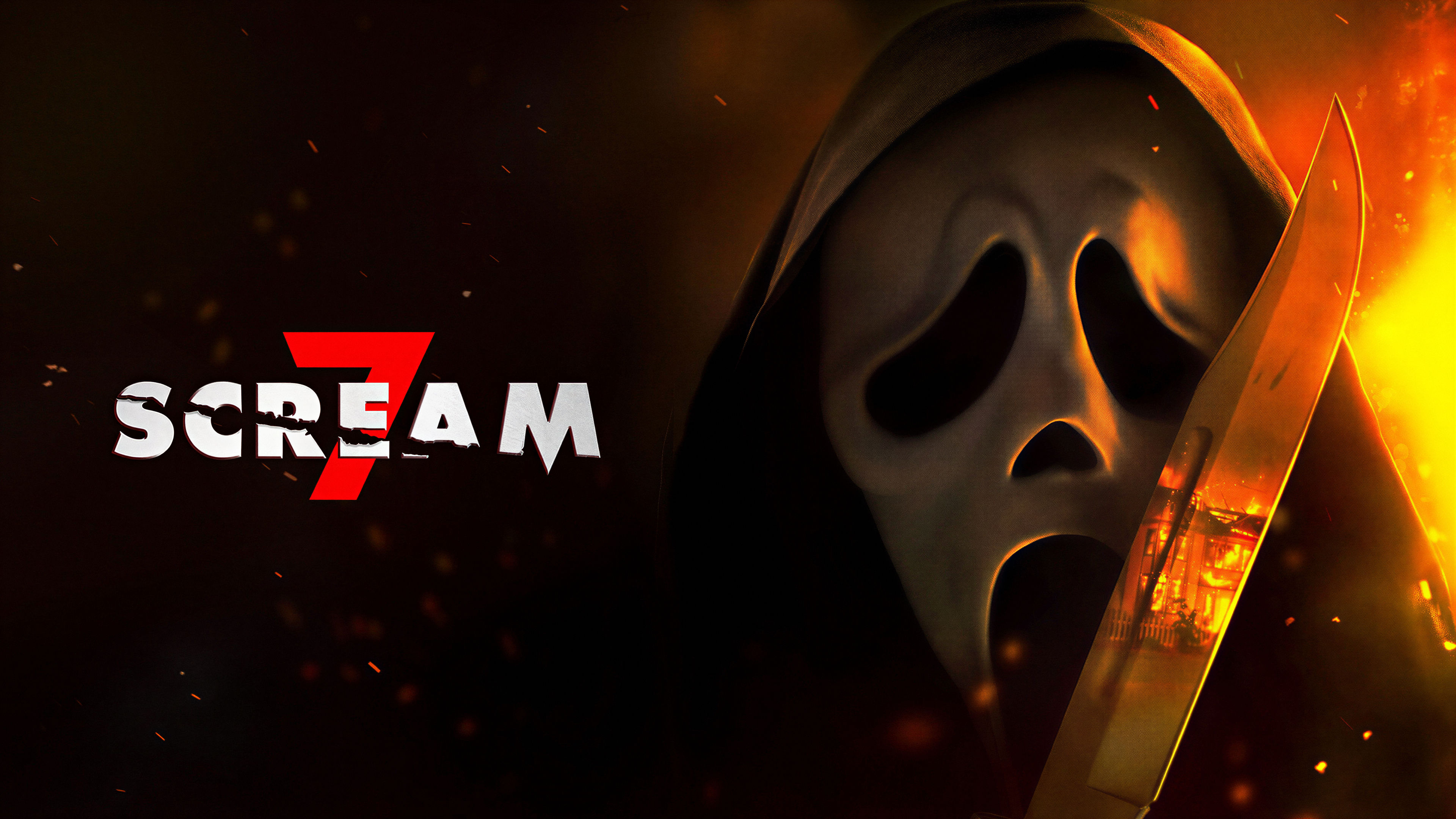 A dramatic movie poster featuring the iconic Ghostface mask from the Scream horror franchise, shrouded in darkness and suspense.