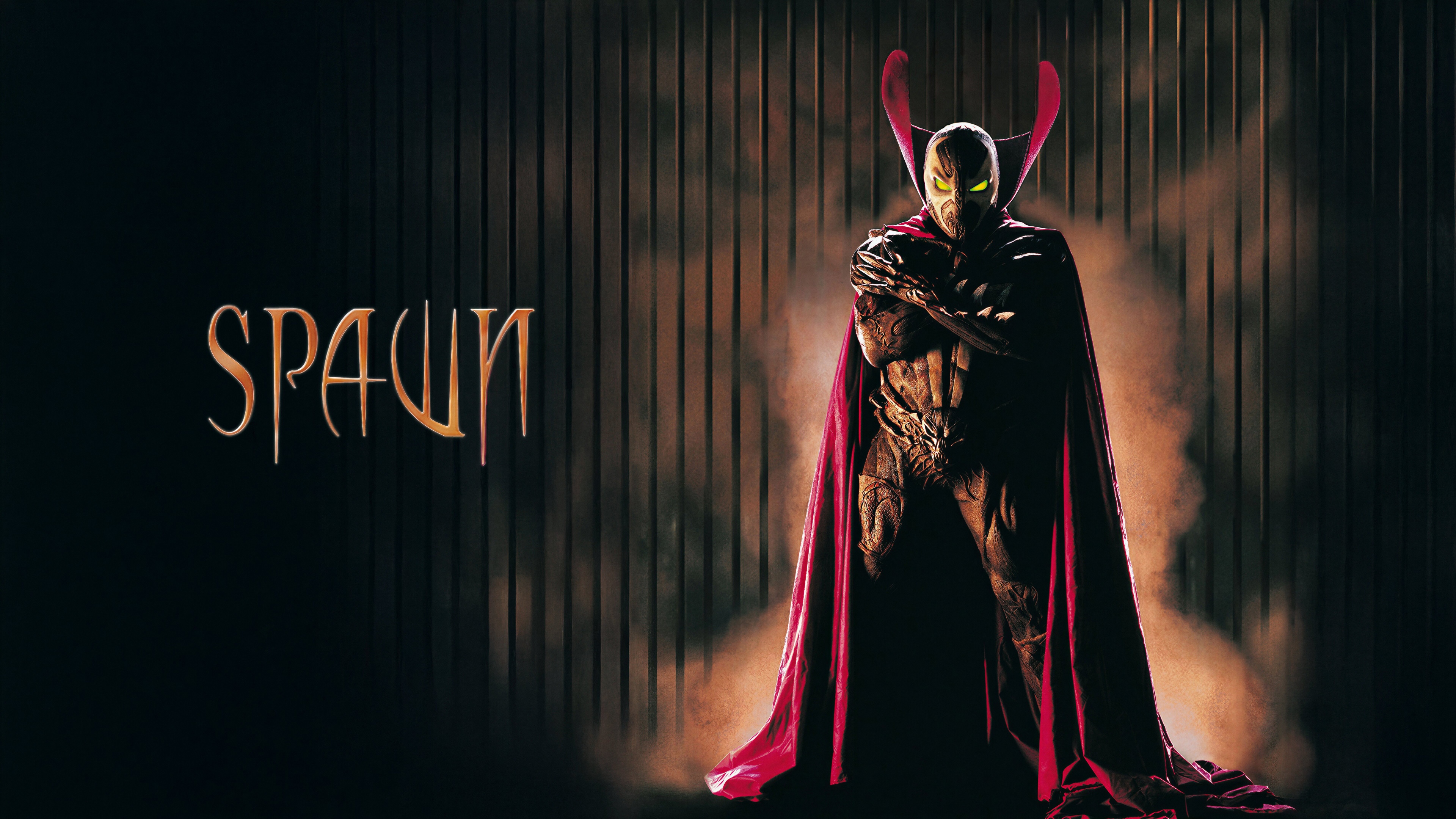 Cinematic movie poster of Spawn from Image Comics, featuring his signature red cape and dark armor in stunning 8K resolution.