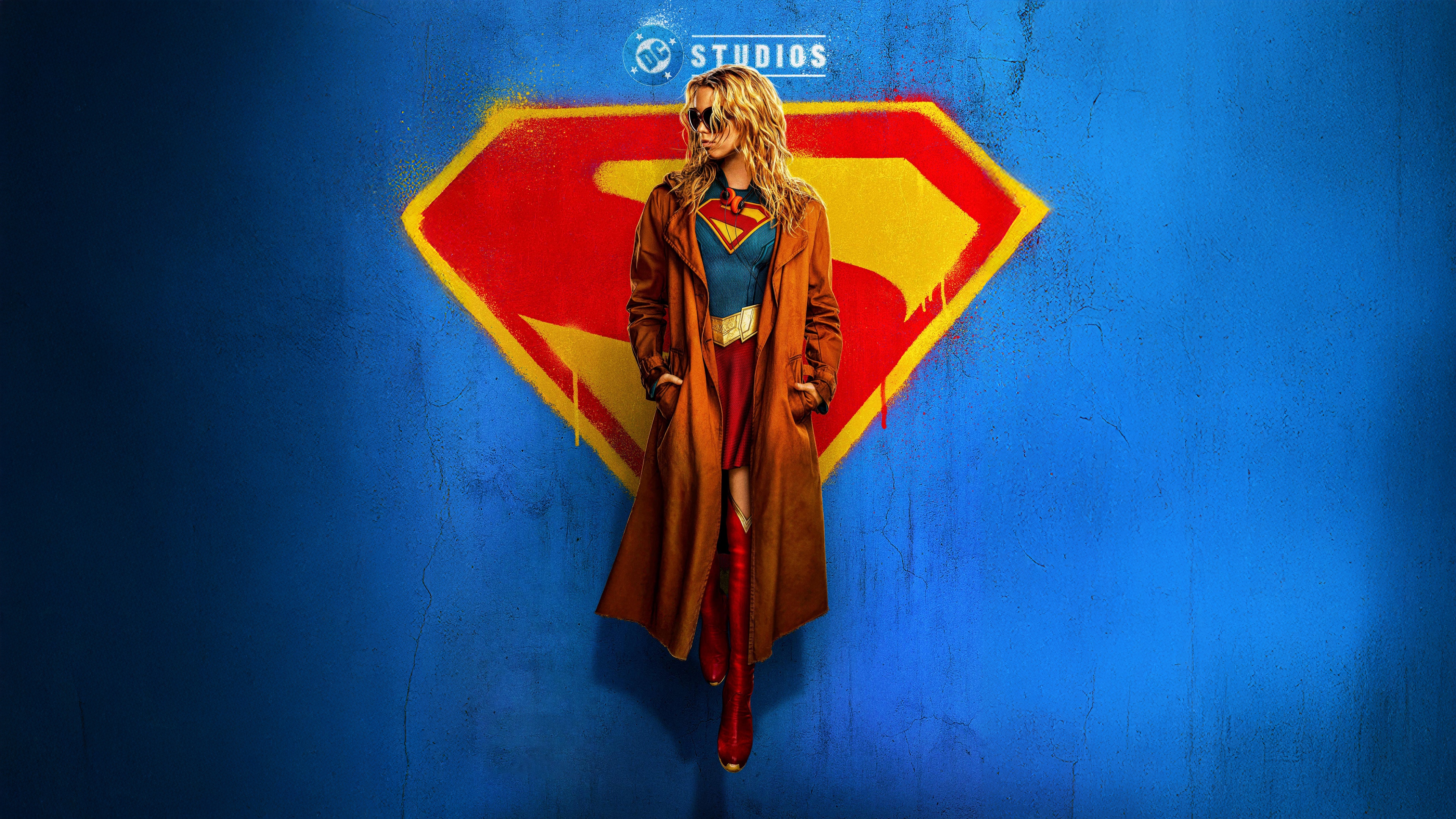 Cinematic movie poster of Milly Alcock as Supergirl from the 2026 DC Comics film.