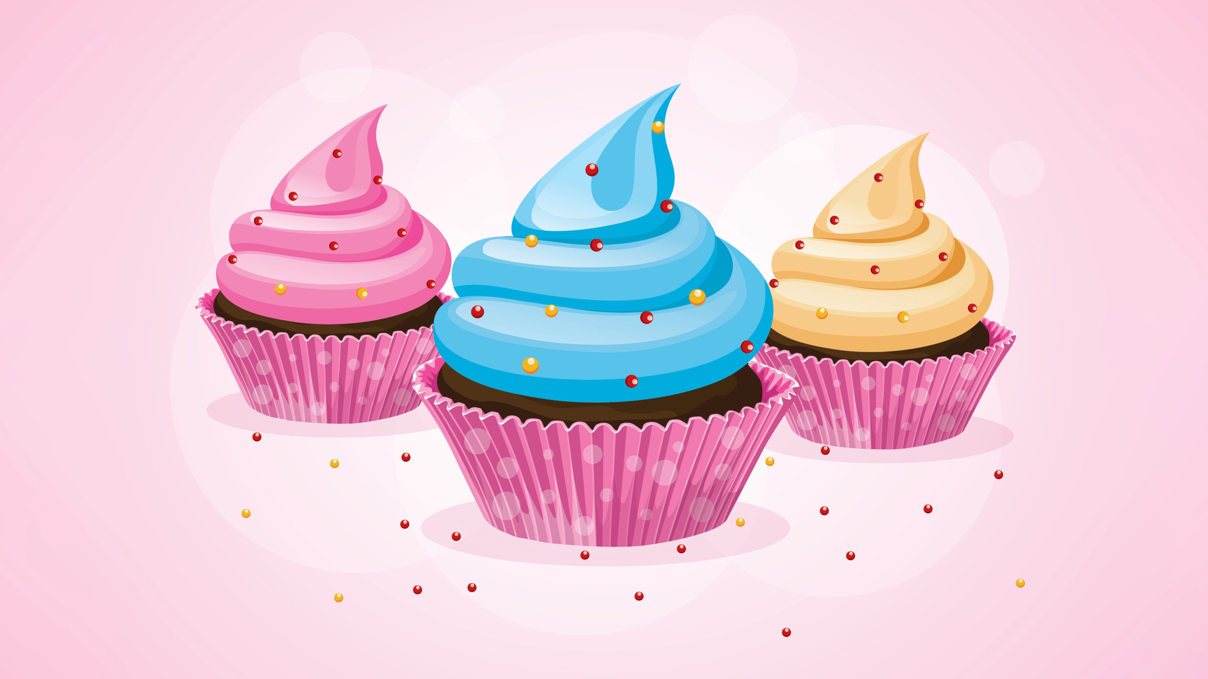 A delicious cupcake and a scoop of ice cream centered on a soft, light pink pastel background.