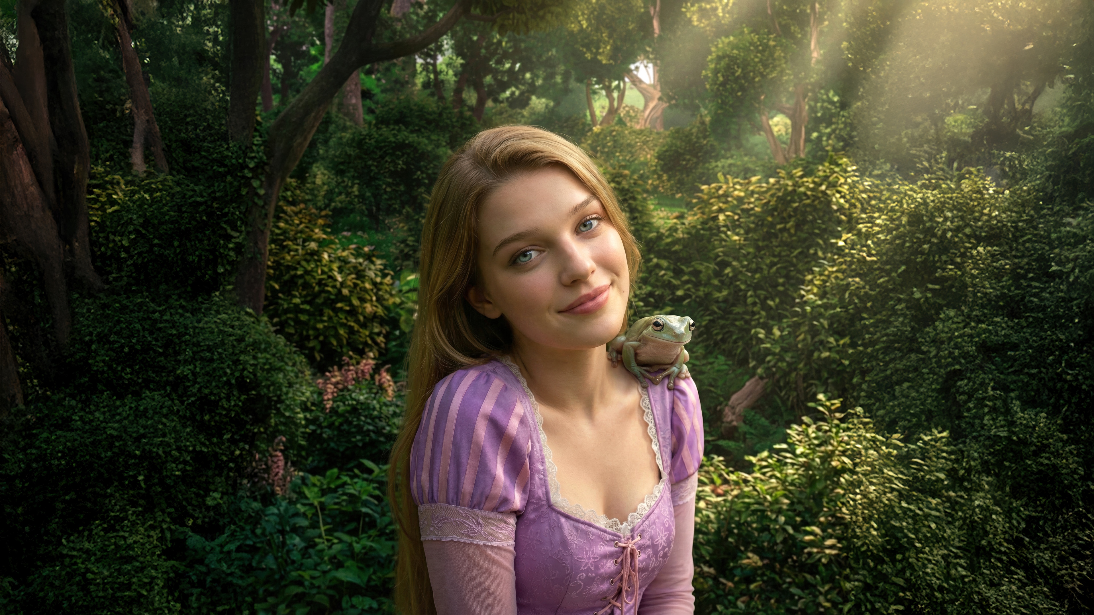 A high-resolution, detailed portrait of Teagan Croft depicted in the iconic animation style of a Disney Princess.