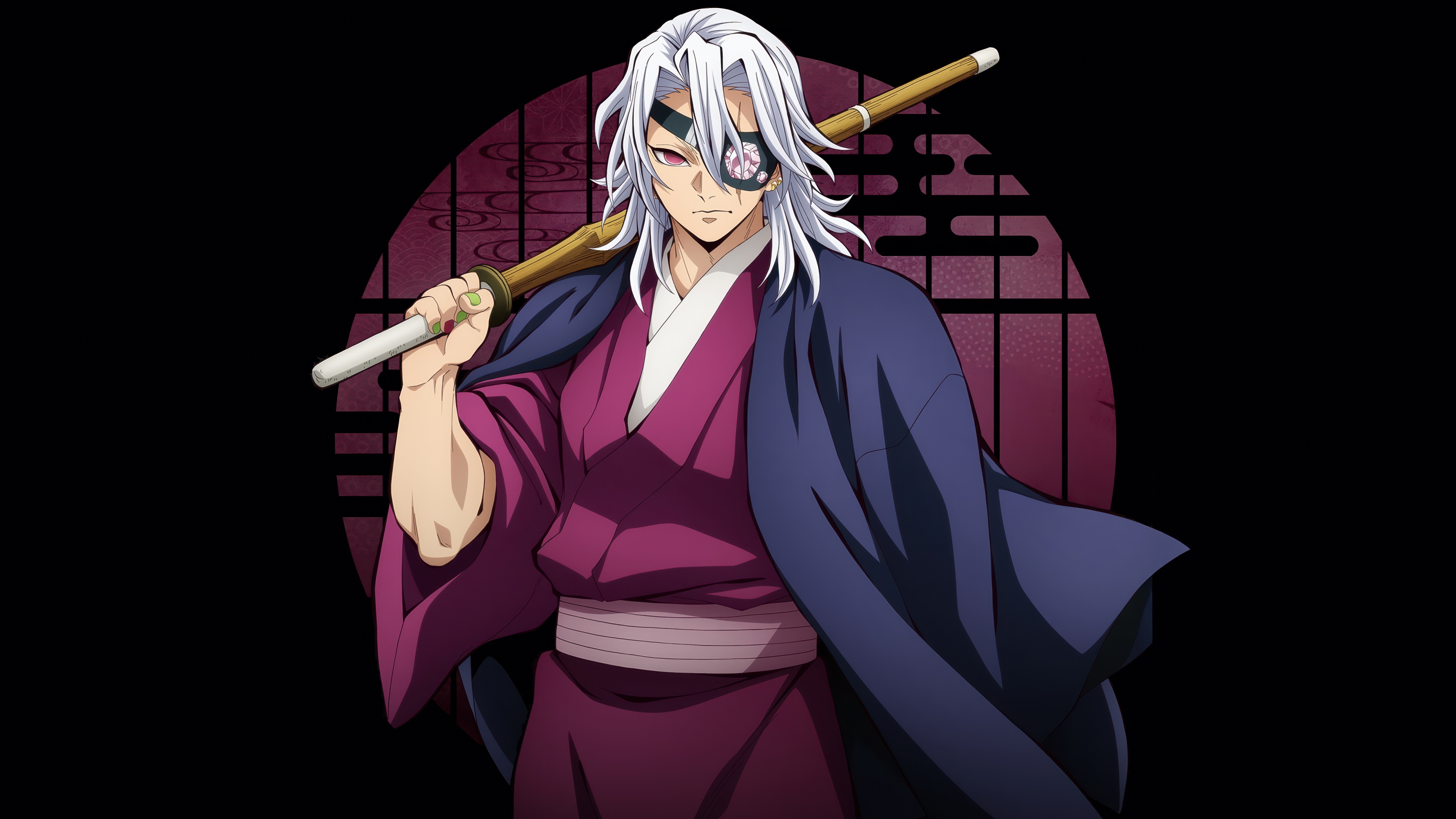 A high-resolution cinematic anime portrait of Tengen Uzui from Demon Slayer: Kimetsu No Yaiba.