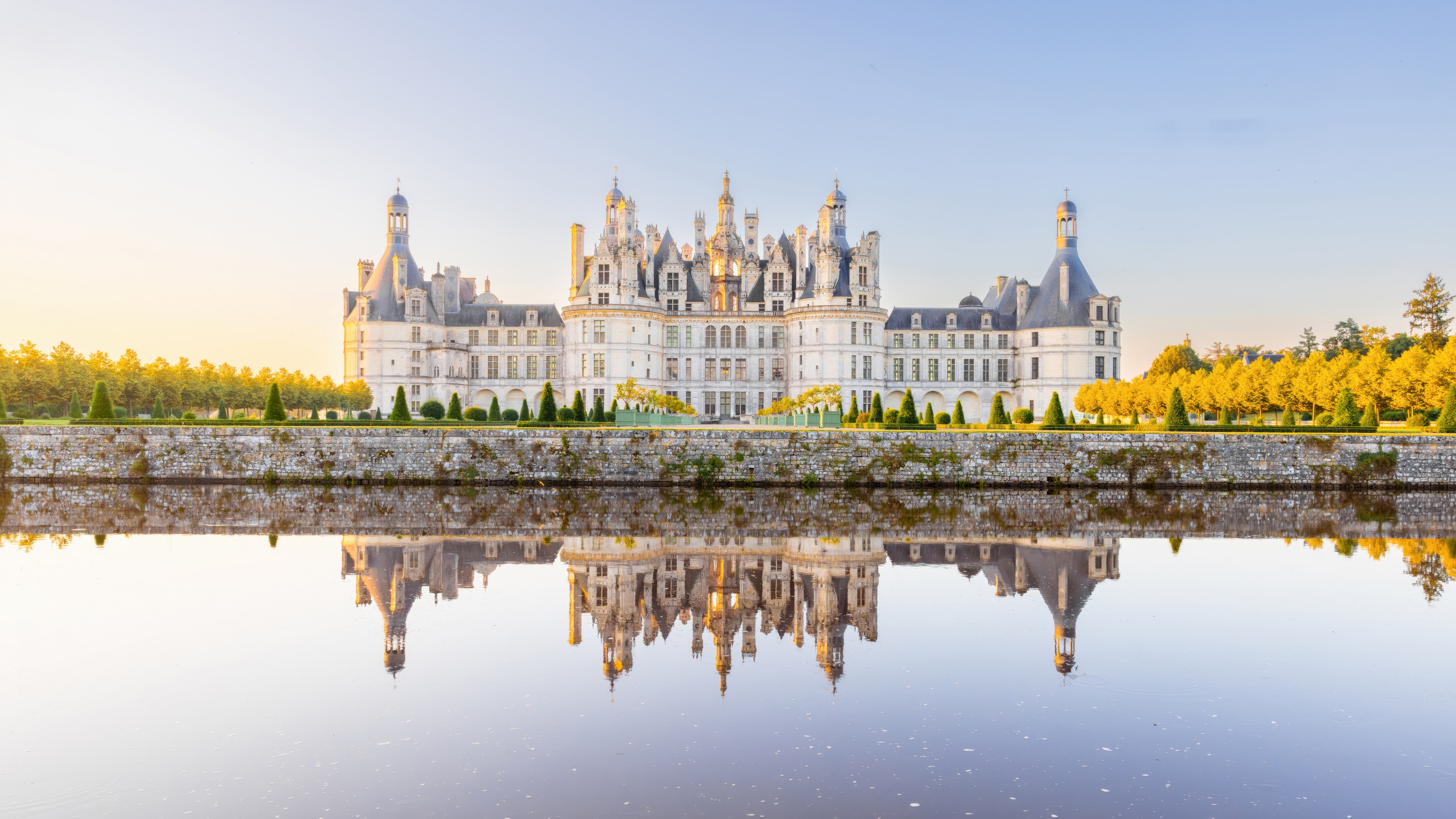 Detailed ancient stone architecture in France with daylight reflections
