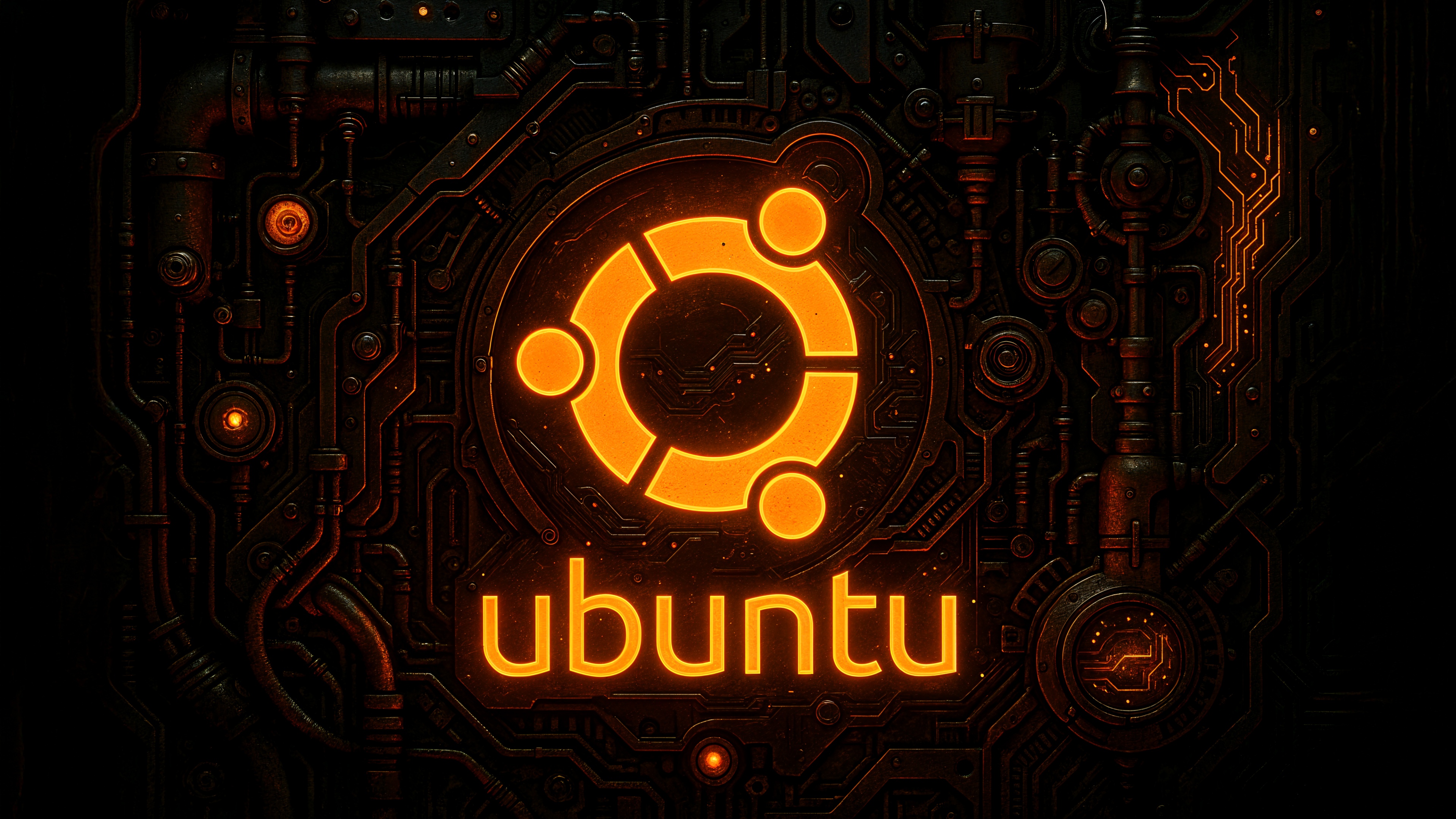 Neon Ubuntu logo glowing on a dark futuristic backdrop