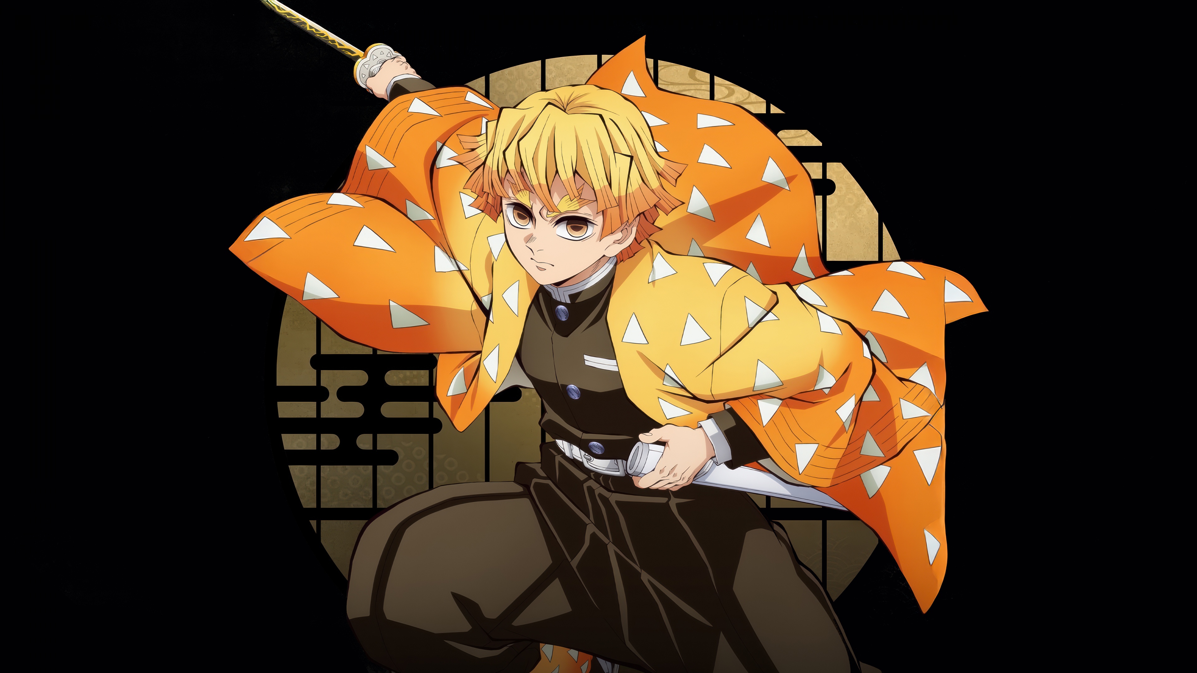 Zenitsu Agatsuma from Demon Slayer: Kimetsu No Yaiba appearing in the dark Infinity Castle setting.