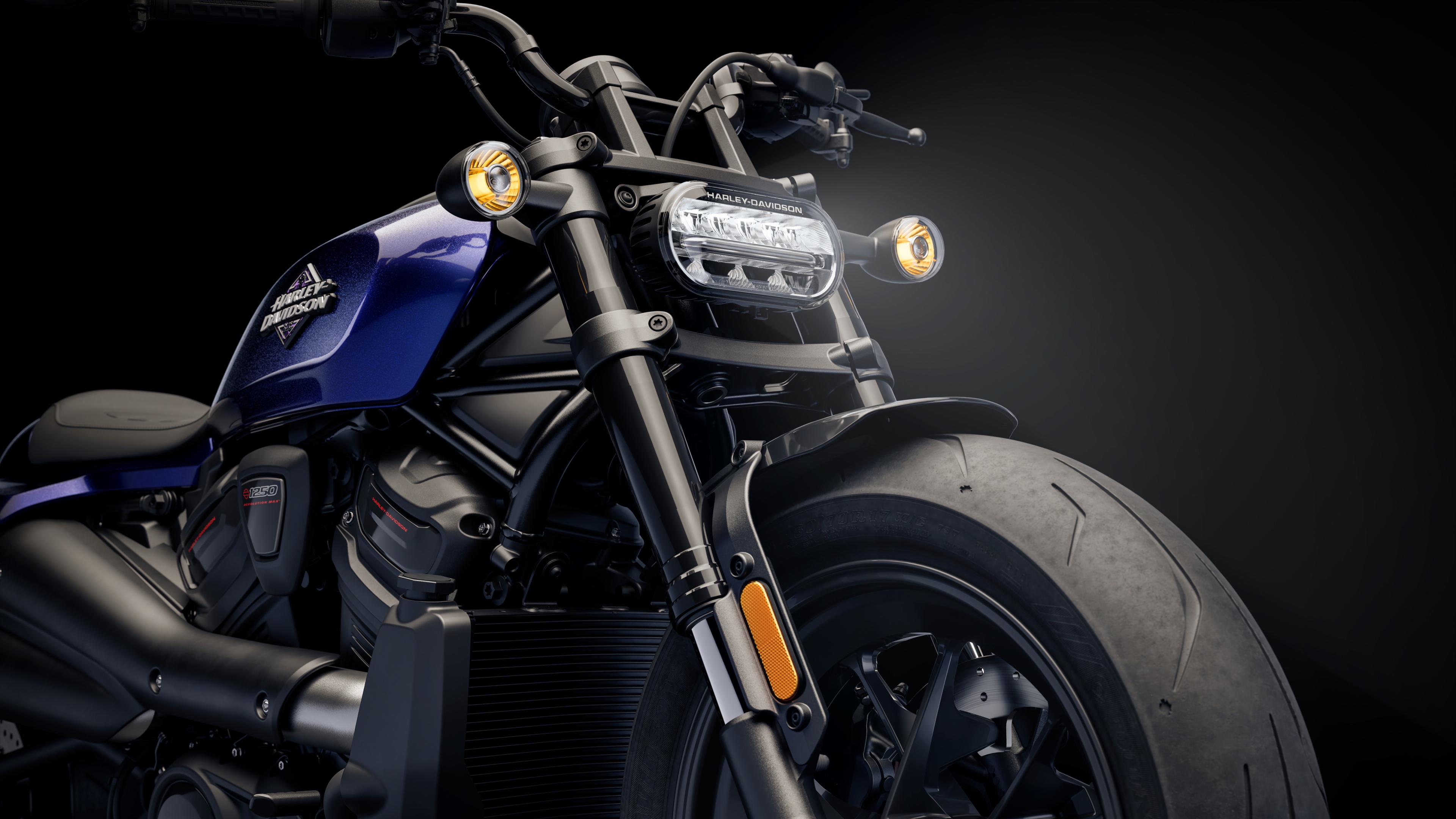 High-resolution 5K image of a 2025 Harley-Davidson Sportster S cruiser motorcycle against a dark, moody background.