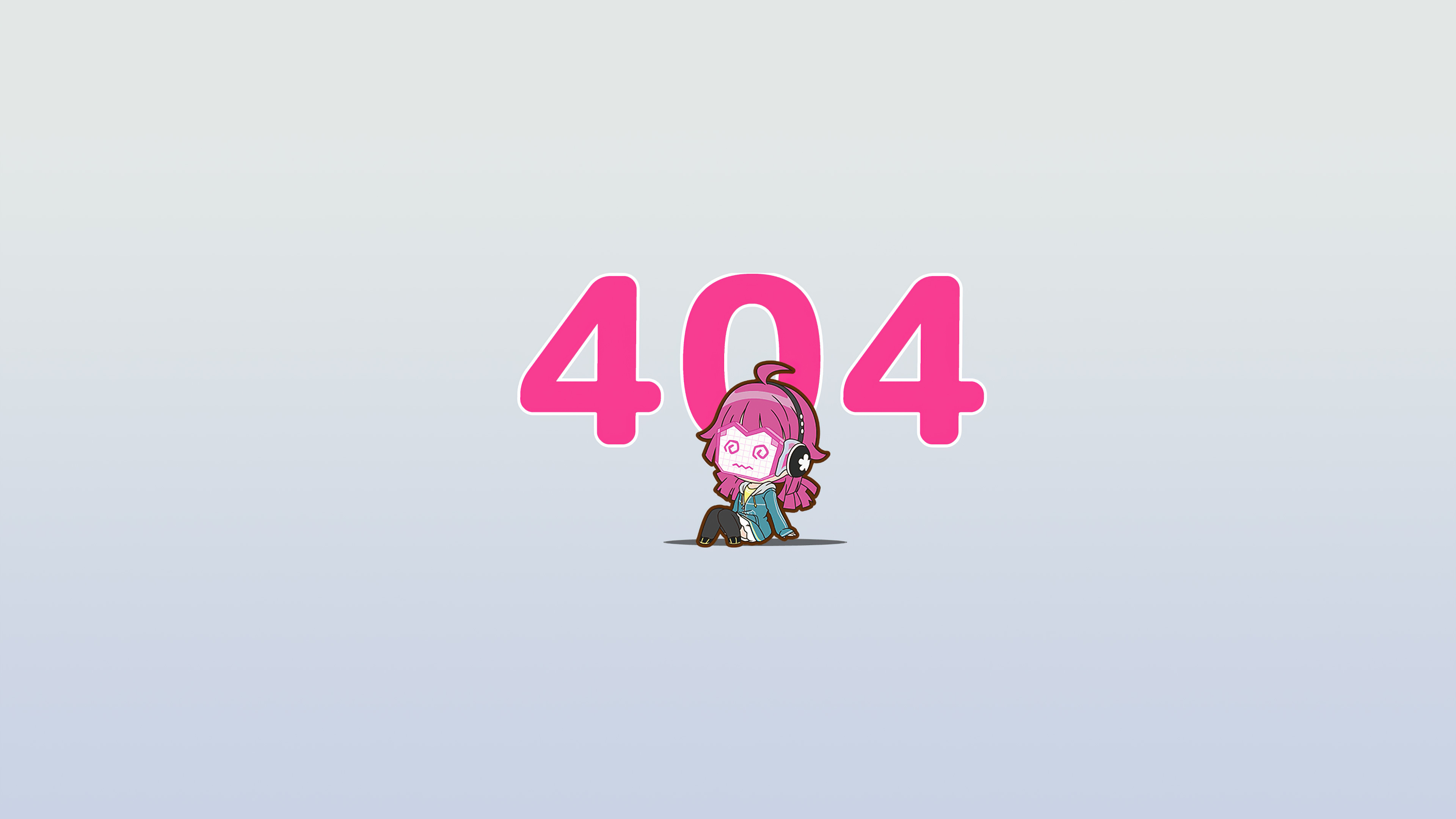 A cute anime girl in a minimalist pink aesthetic, representing a 404 error message.