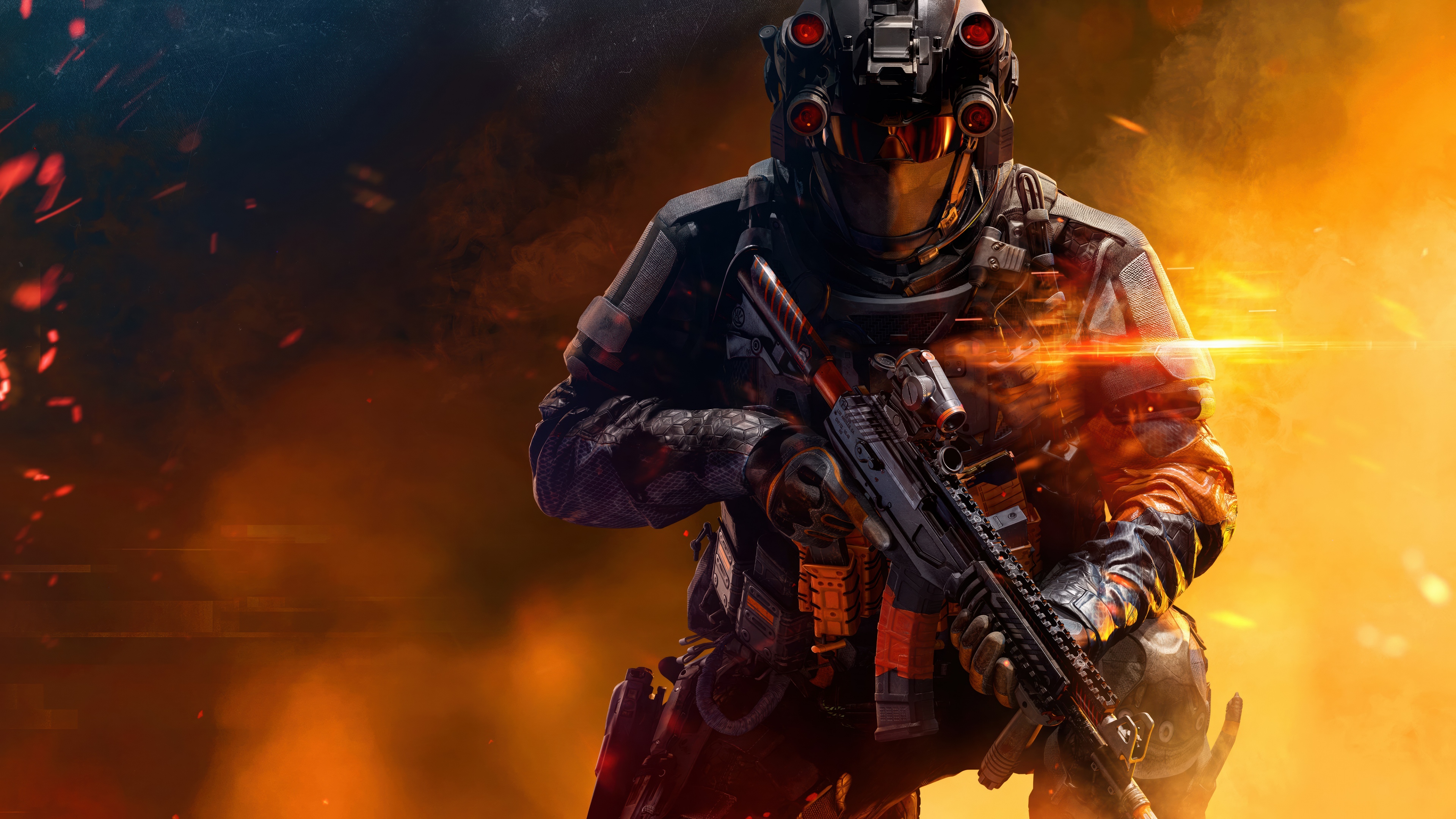 A highly detailed REDSEC soldier from Battlefield 6 wearing futuristic tactical combat gear and advanced weaponry.