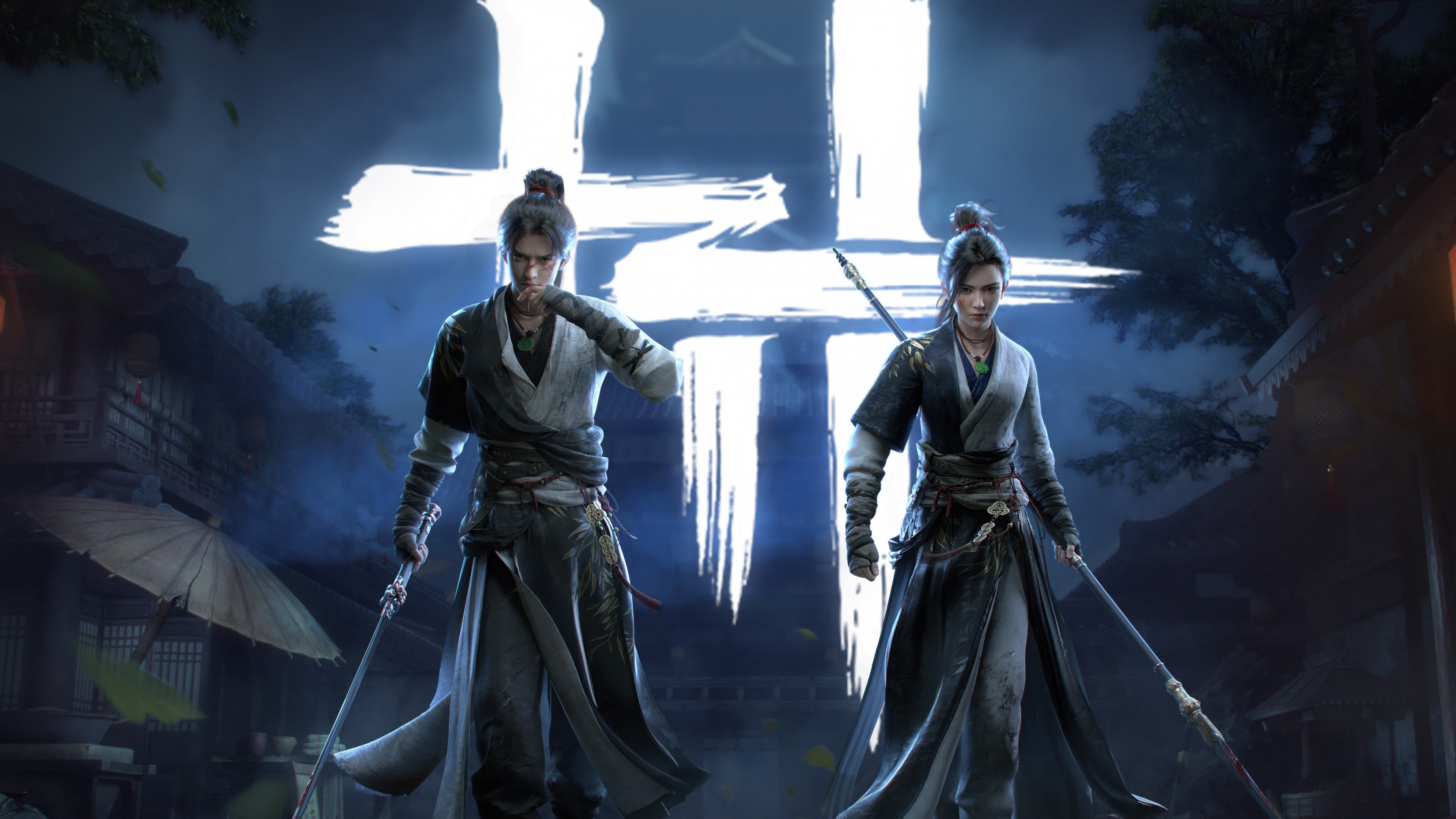 A cinematic portrayal of a martial artist from the game Where Winds Meet, featuring intricate period-accurate clothing and a sweeping landscape.