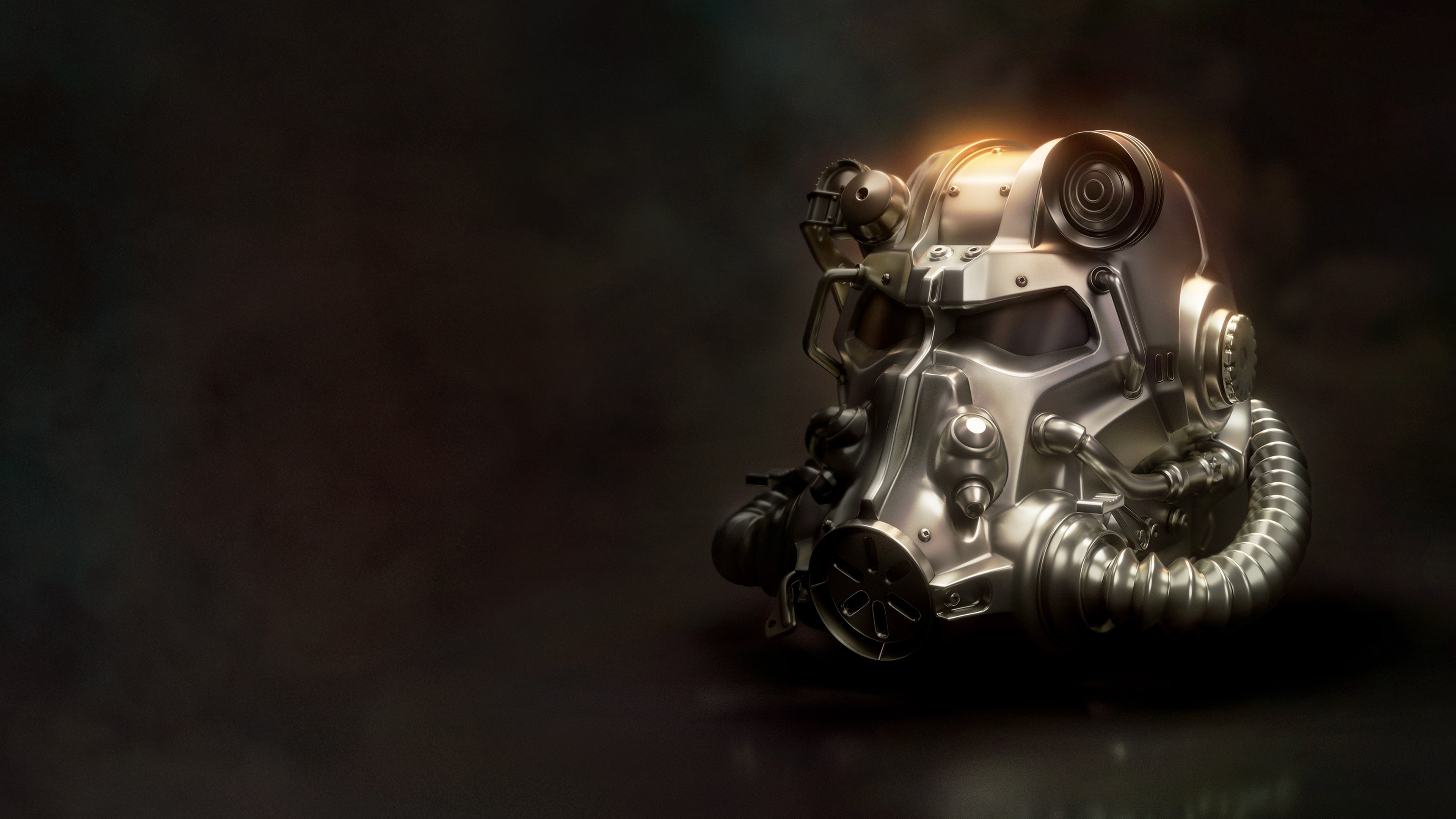 Heavy metallic Power Armor from Fallout 4 against a dark, cinematic background.