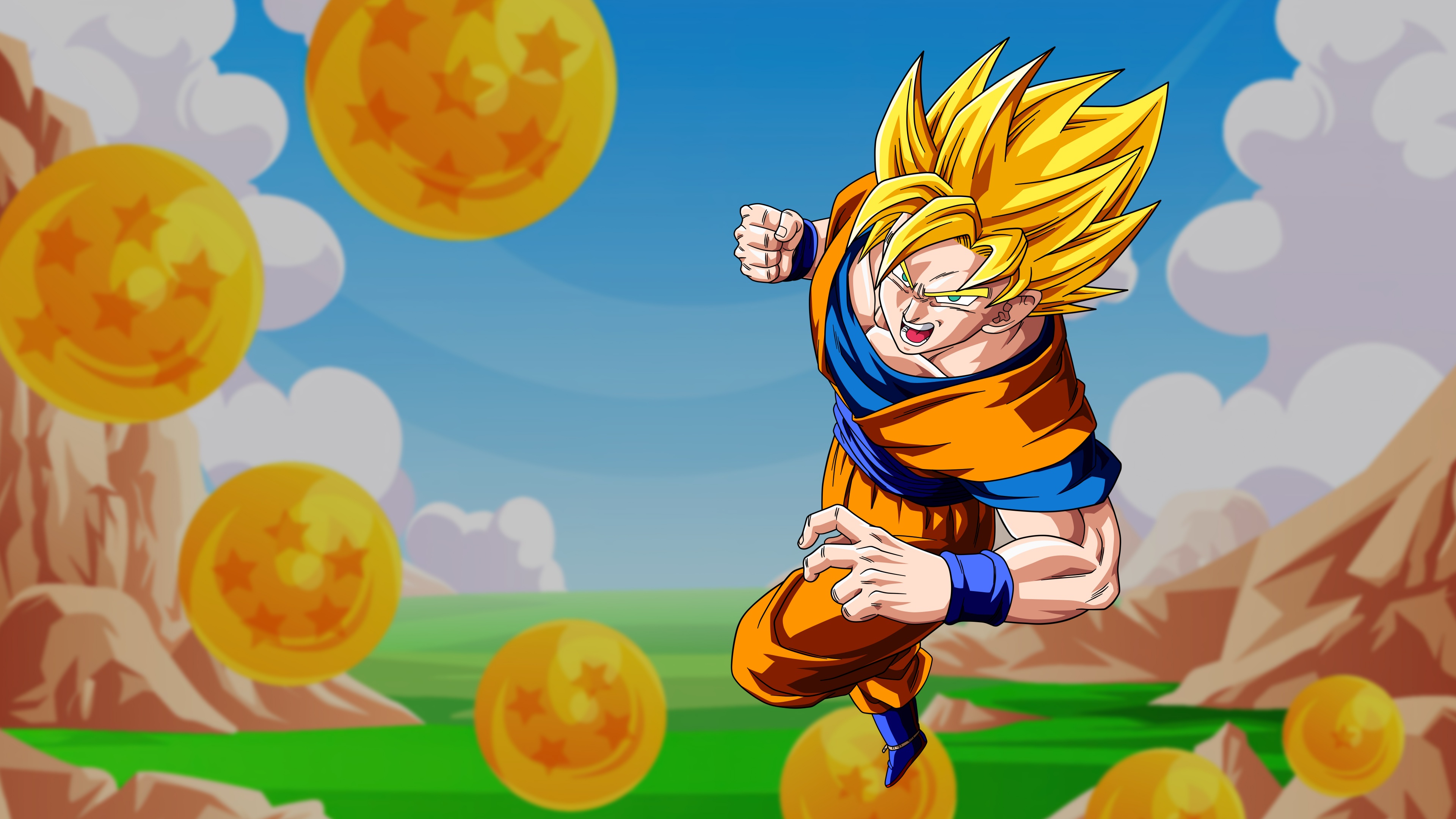 A high-definition, detailed portrait of Goku from the Dragon Ball anime.