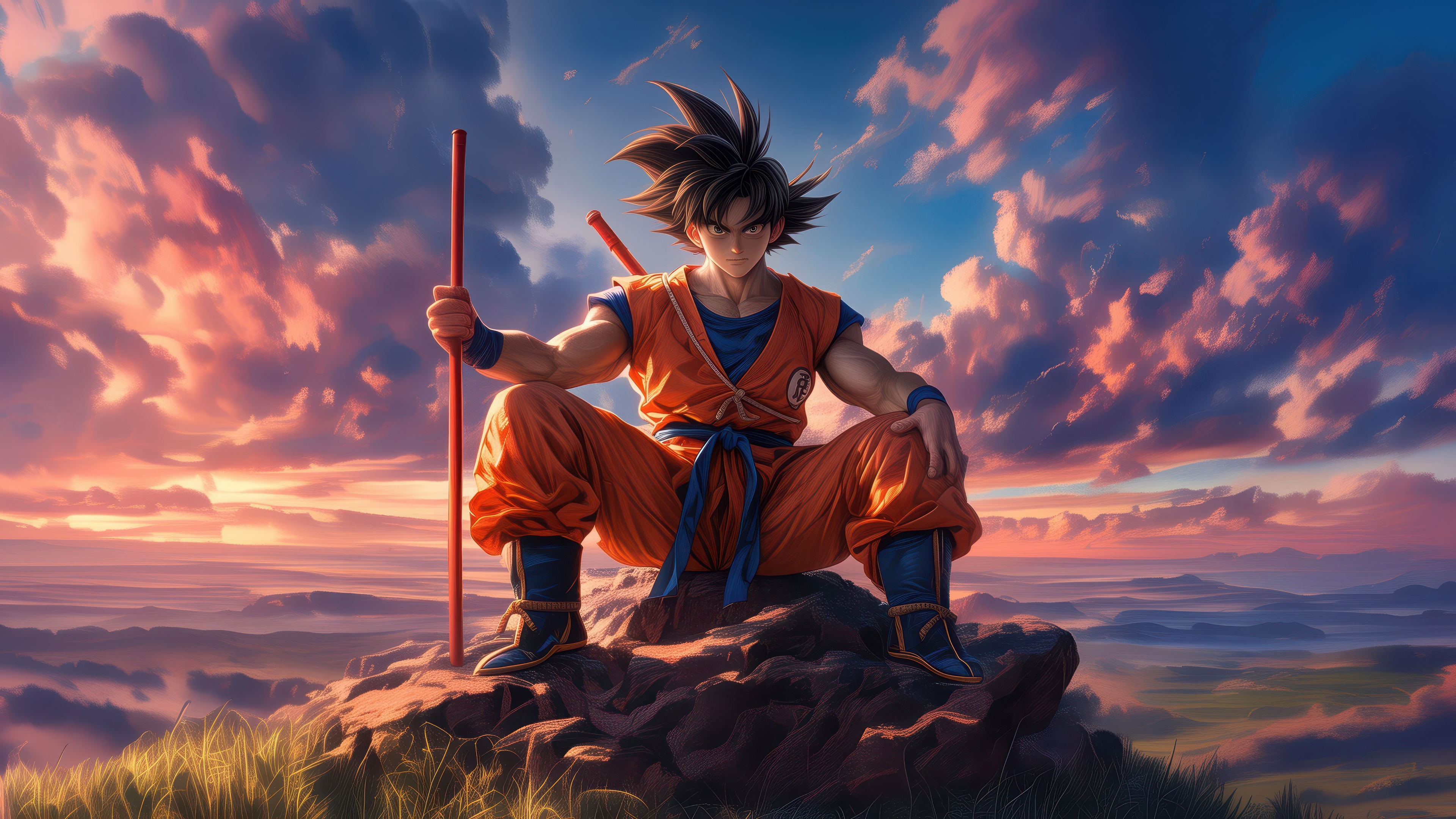 Goku holding his signature Power Pole from the Dragon Ball anime series