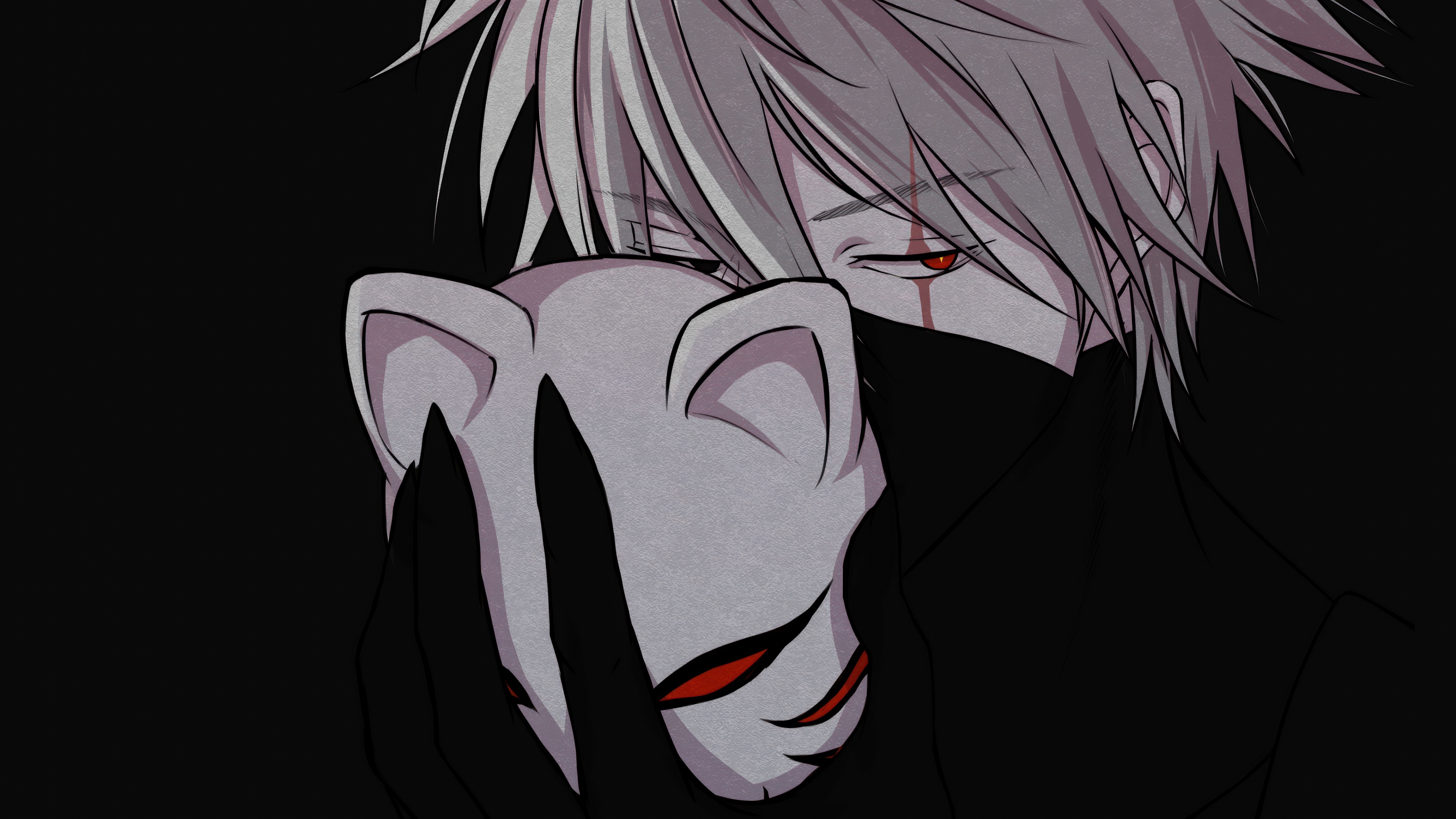 Close-up of Kakashi Hatake's red Sharingan eye from the Naruto anime series against a dark background.