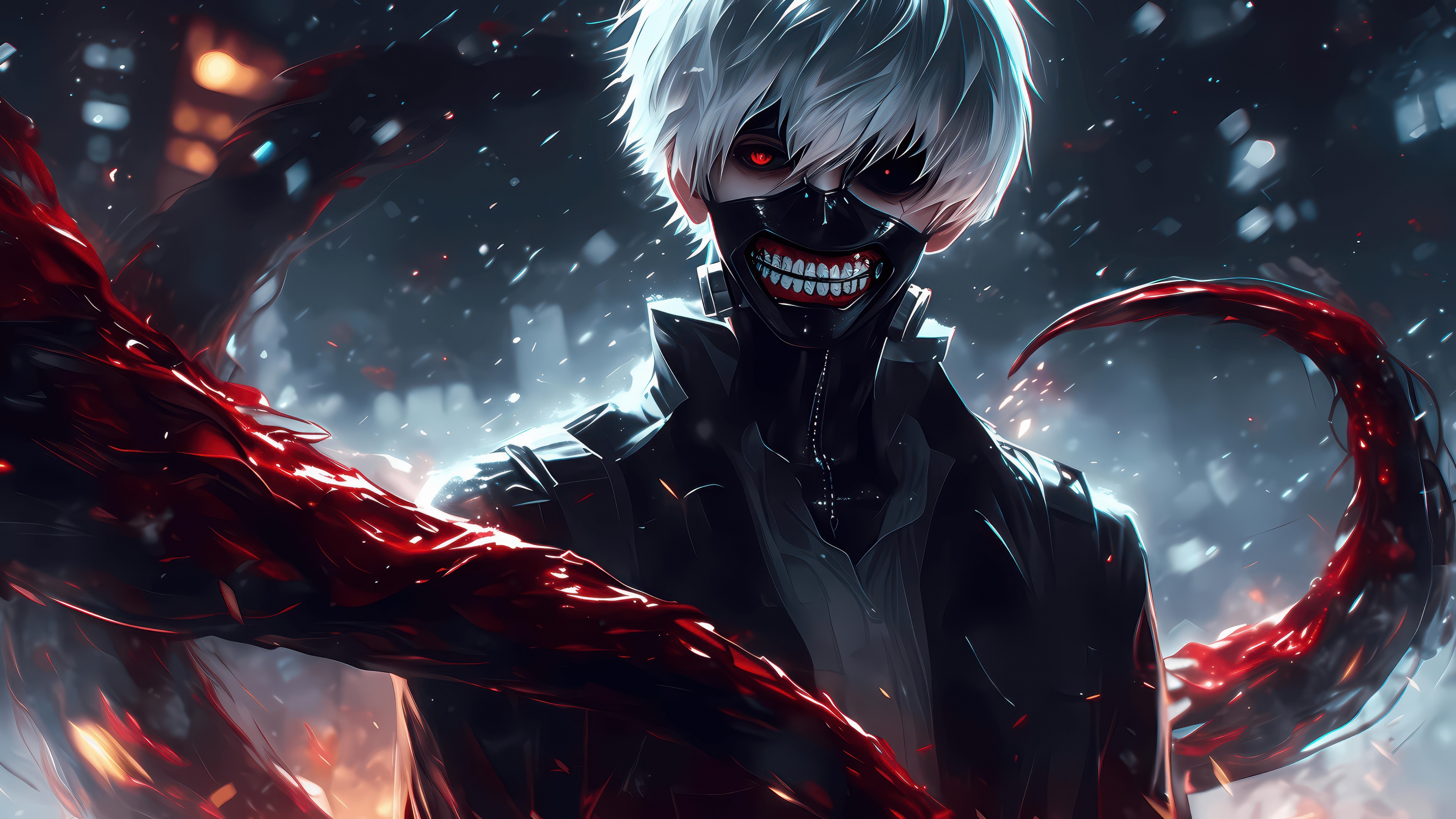 A highly detailed Gothic portrait of Ken Kaneki from Tokyo Ghoul.