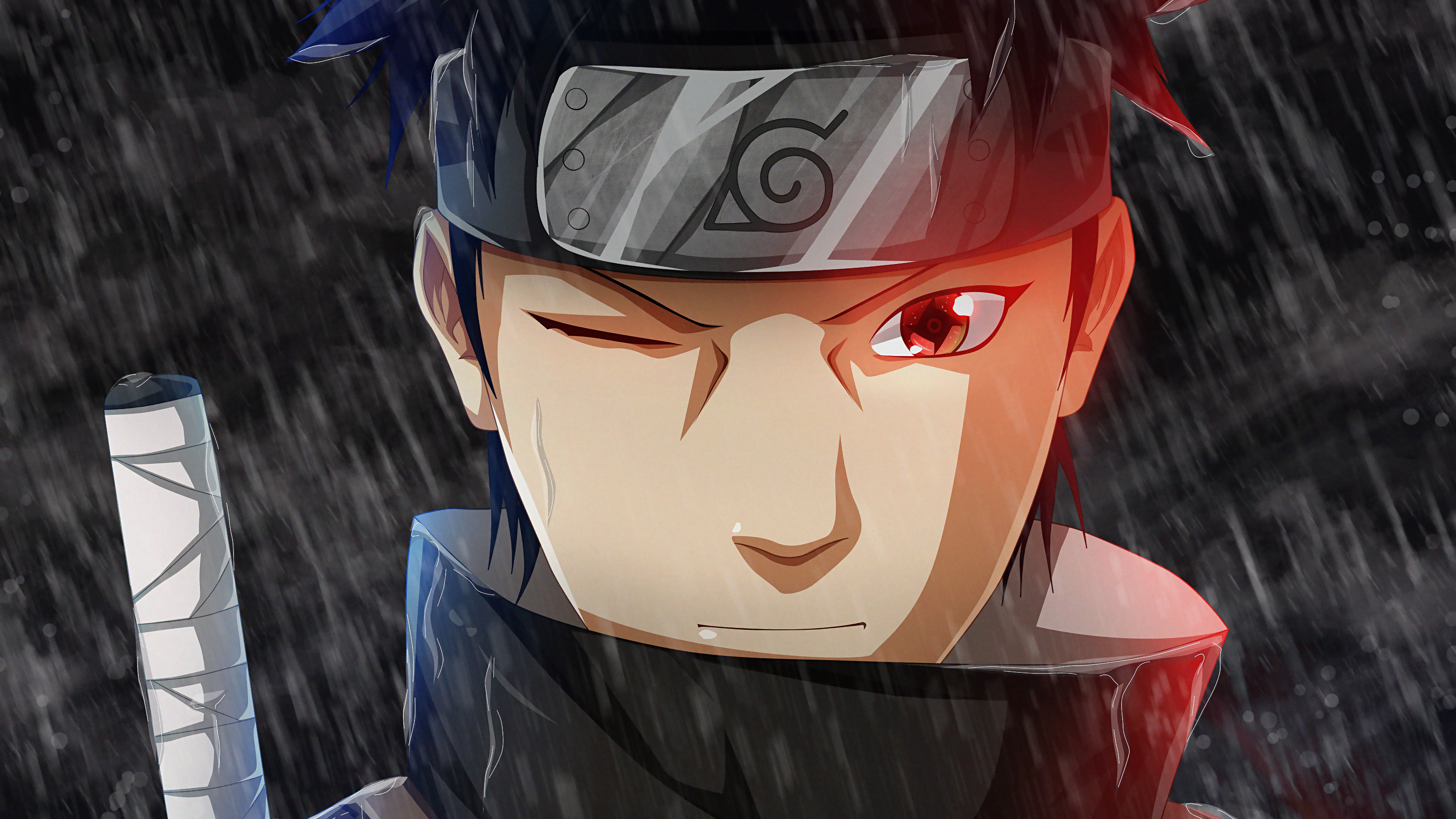 Intricate red and black pattern of the Mangekyo Sharingan from the Naruto anime.